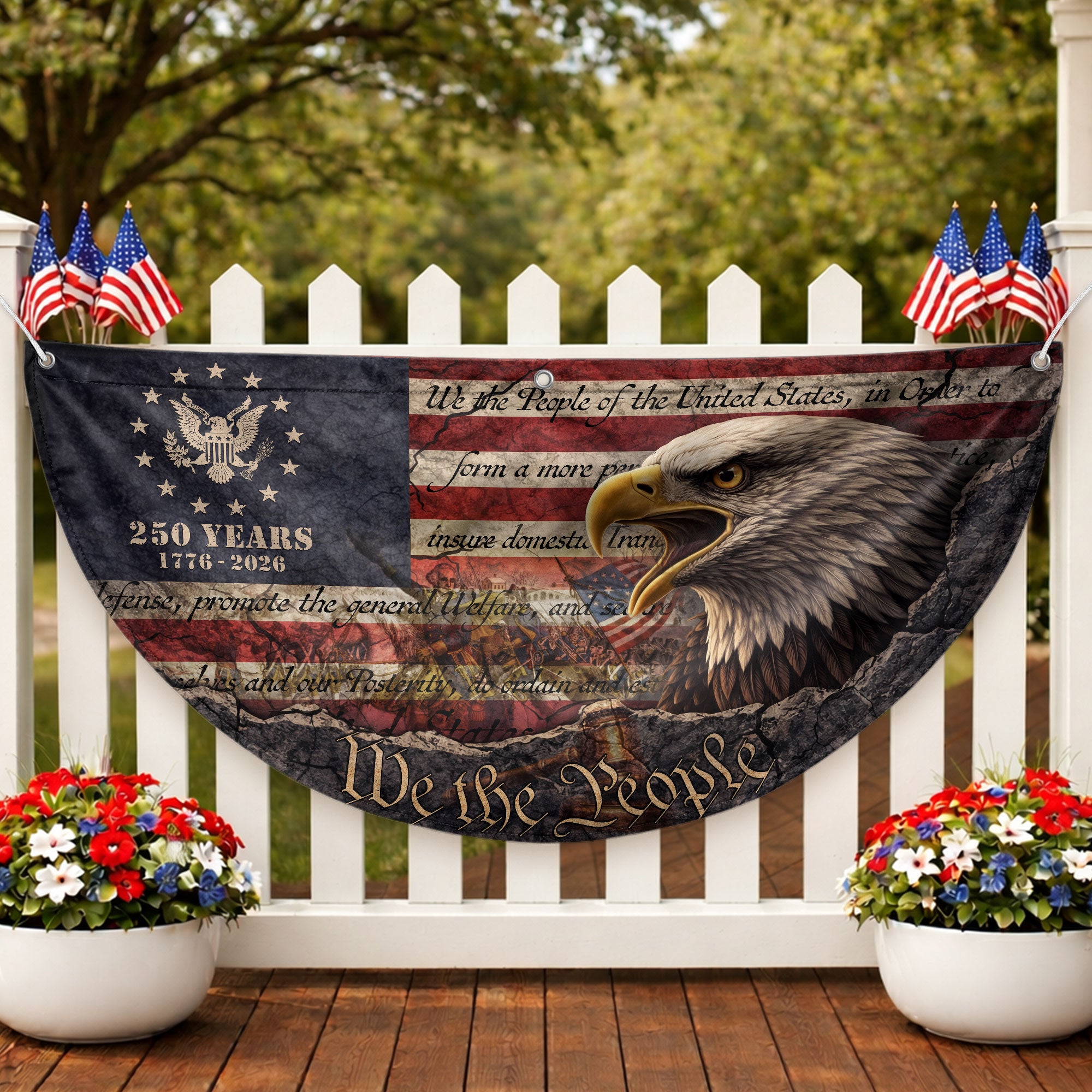 Fence Flag 250th Anniversary USA Flag 1776-2026 Eagle Patriotic Banner 250 Year American Anniversary Flag Decor