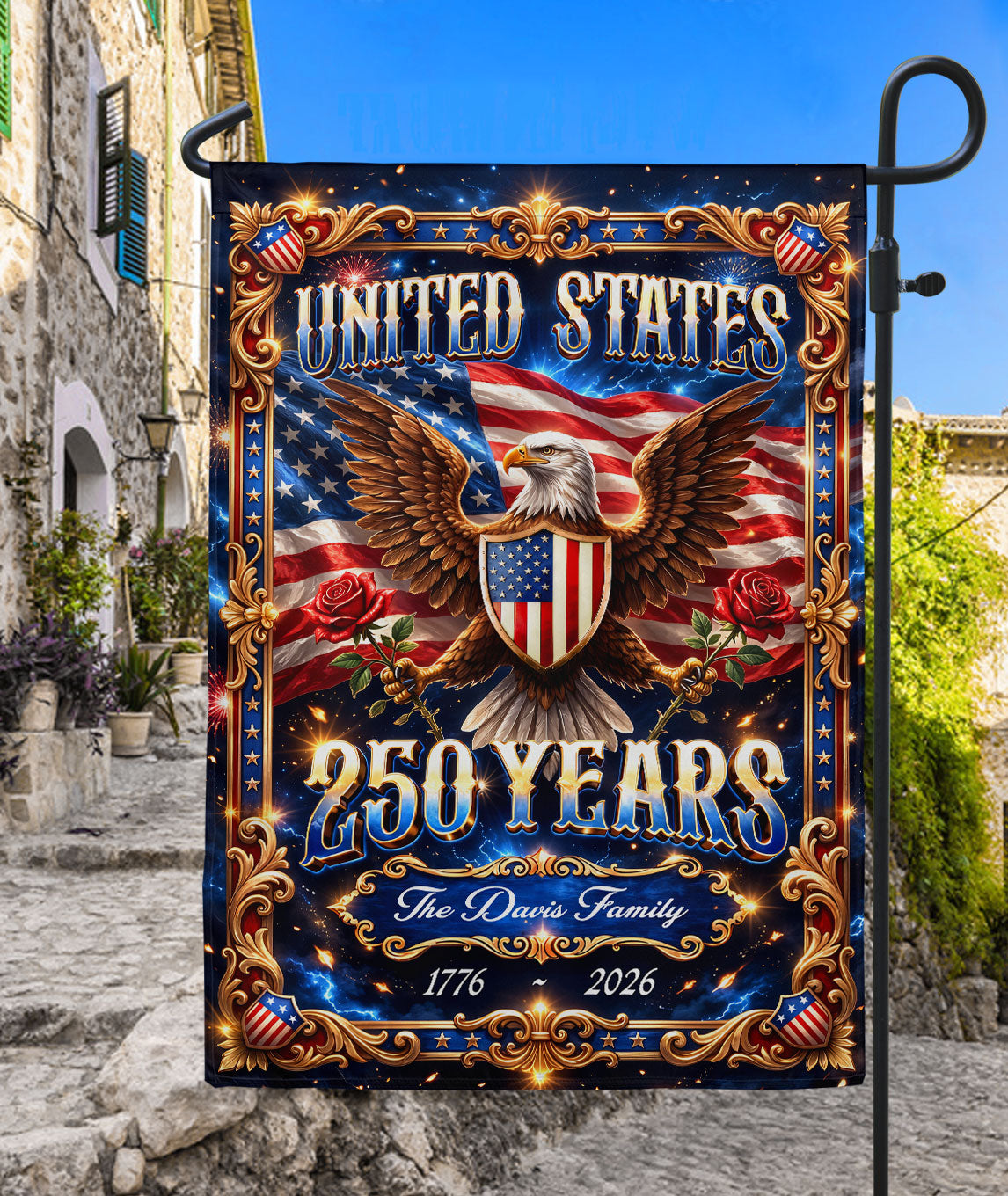 Custom Family Name Garden Flag 250 Years 1776–2026 Patriotic Eagle USA Flag Decor