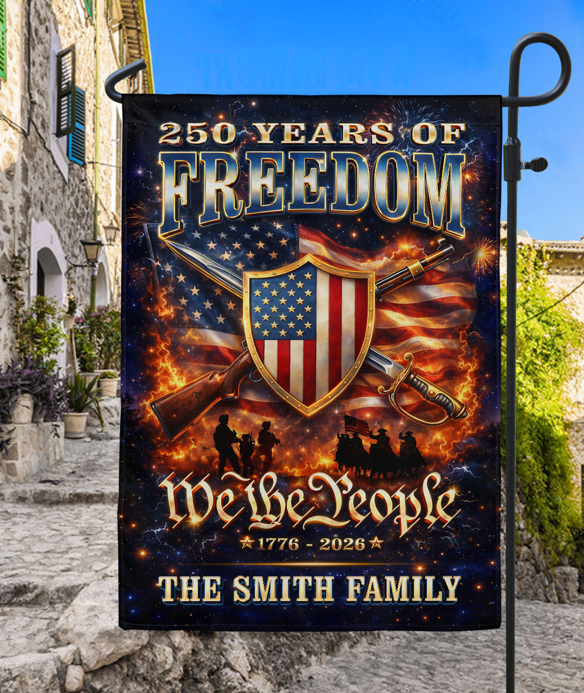 Custom Family Name Garden Flag 250 Years of Freedom 1776–2026 Patriotic Decor