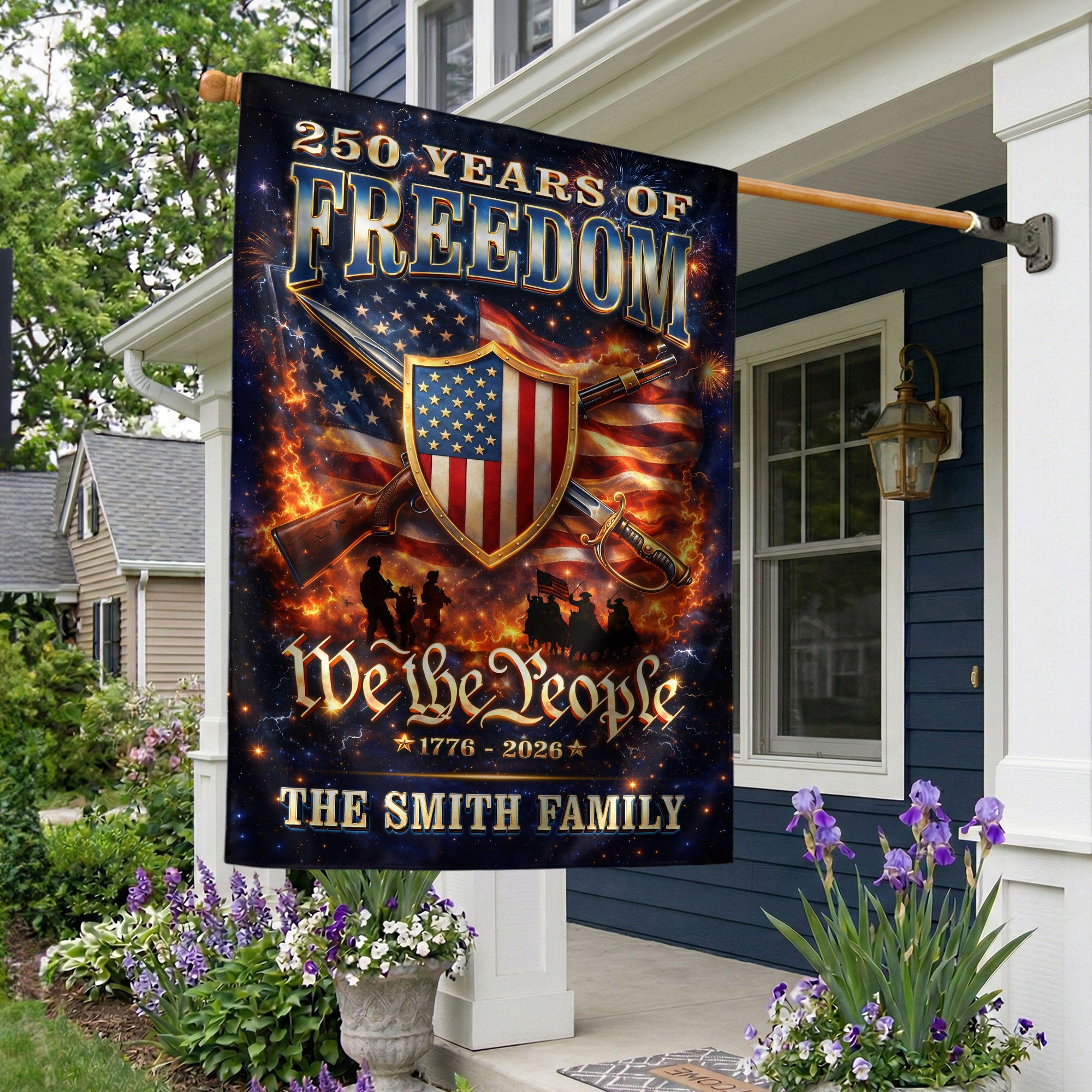 Custom Family Name Garden Flag 250 Years of Freedom 1776–2026 Patriotic Decor