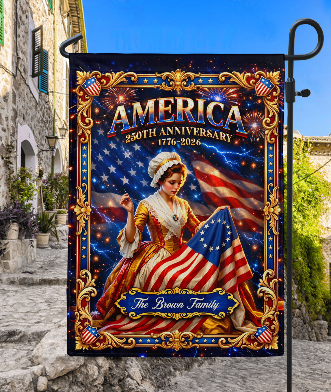 Custom Family Name Garden Flag America 250th Anniversary Betsy Ross Patriotic Banner