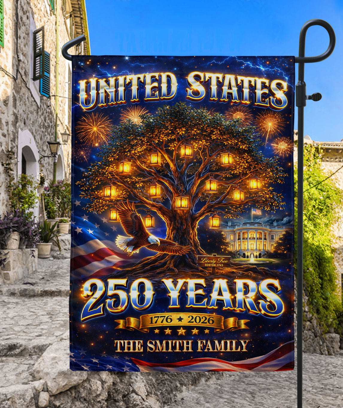 Custom Family Name Garden Flag Liberty Tree 250 Years of Freedom 1776-2026 Yard Decor
