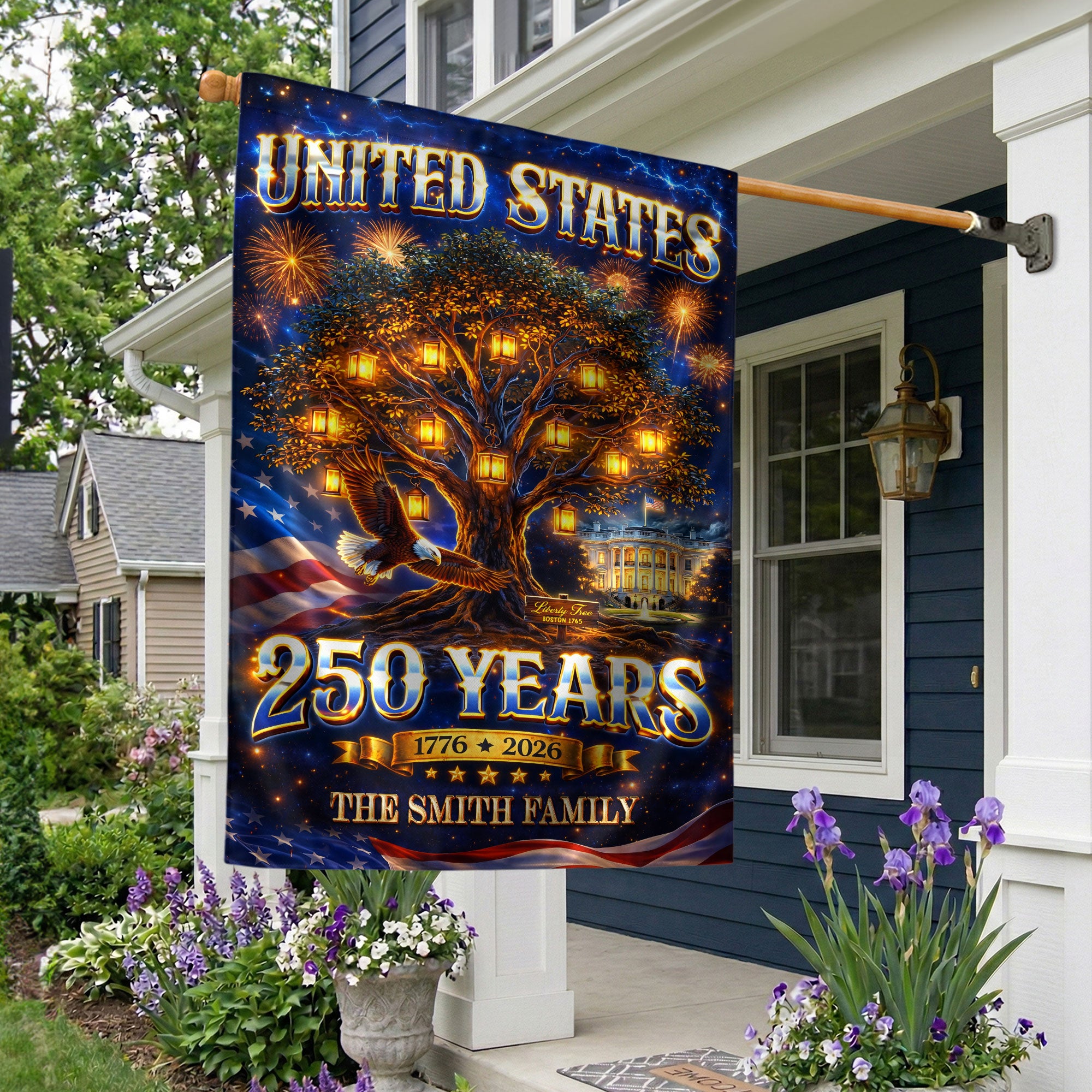 Custom Family Name Garden Flag Liberty Tree 250 Years of Freedom 1776-2026 Yard Decor
