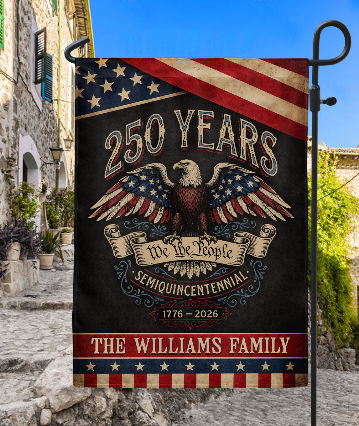 Personalized USA Heritage Garden Flag – 250-Year Tribute Featuring Eagle & “We The People” (1776–2026)