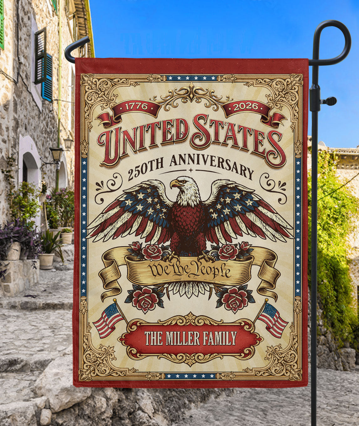 United States 250th Anniversary Garden Flag Custom Family Name - Patriotic Eagle Heritage Banner