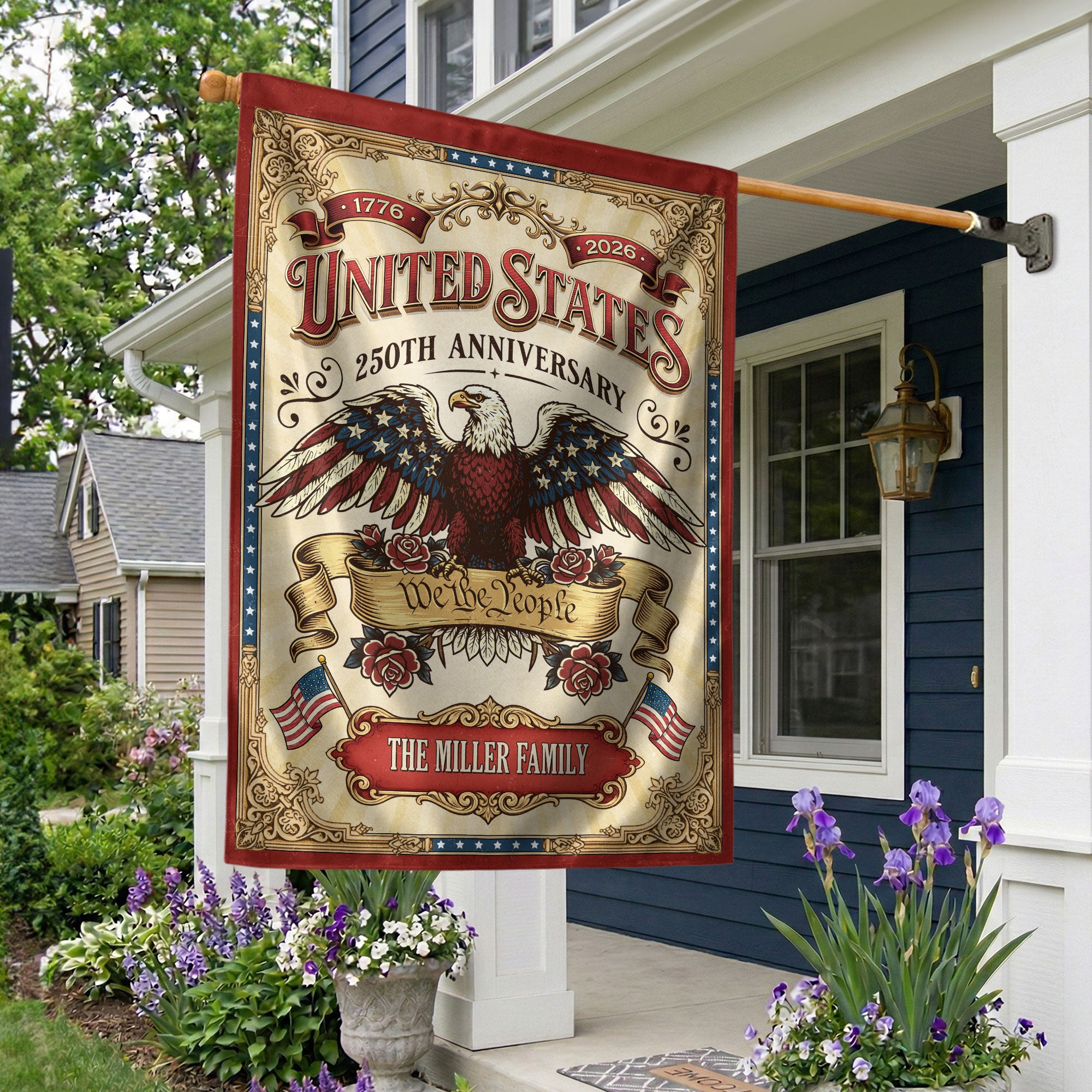 United States 250th Anniversary Garden Flag Custom Family Name - Patriotic Eagle Heritage Banner