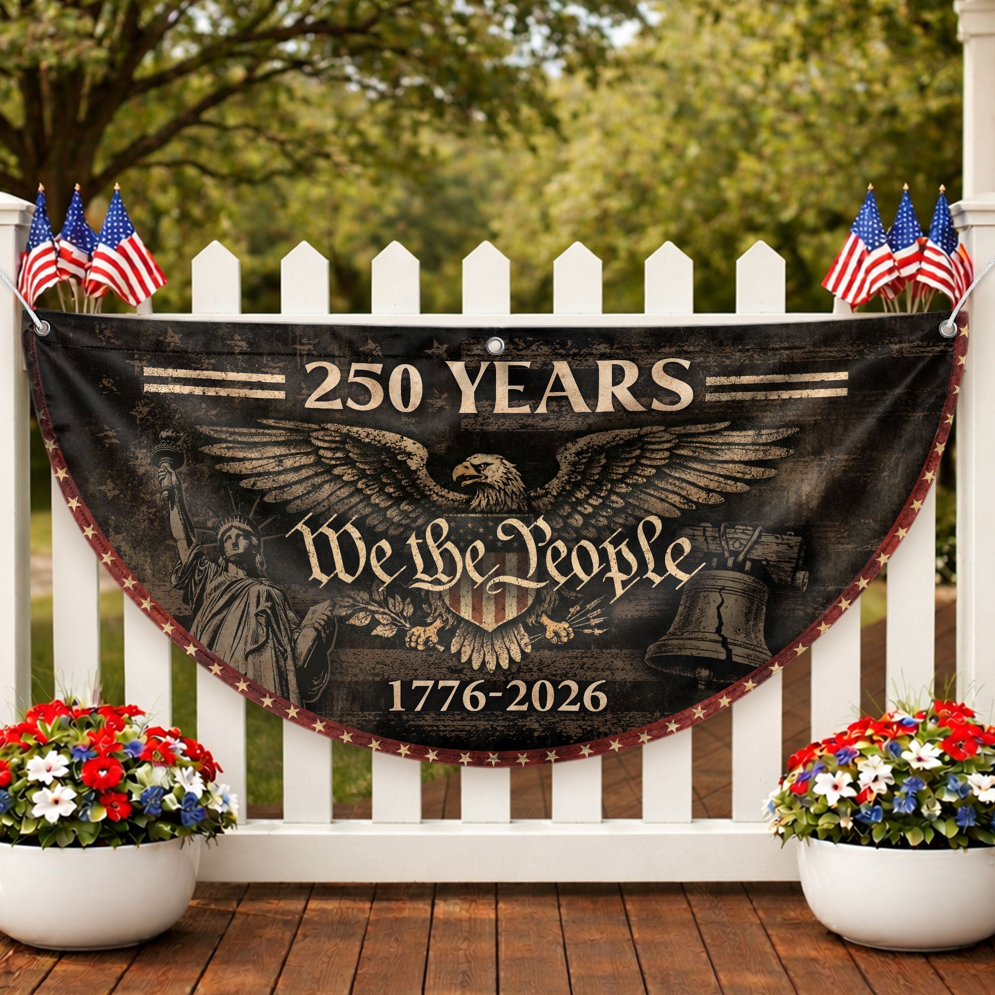 250 Years Fence Flag 1776–2026 We The People Eagle Patriotic Banner USA Decor