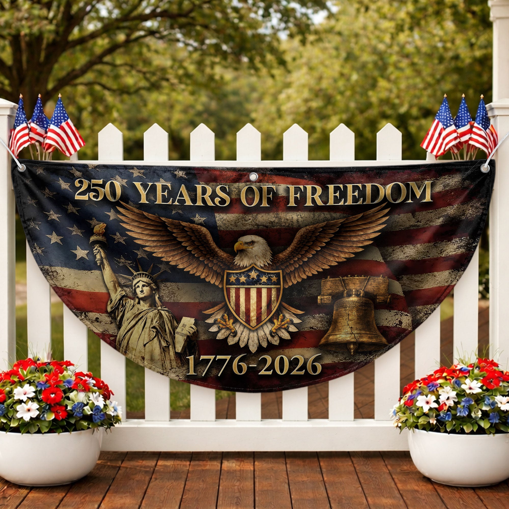 250 Years of Freedom Fence Flag 1776-2026 Patriotic Eagle Liberty Bell Flag Decor