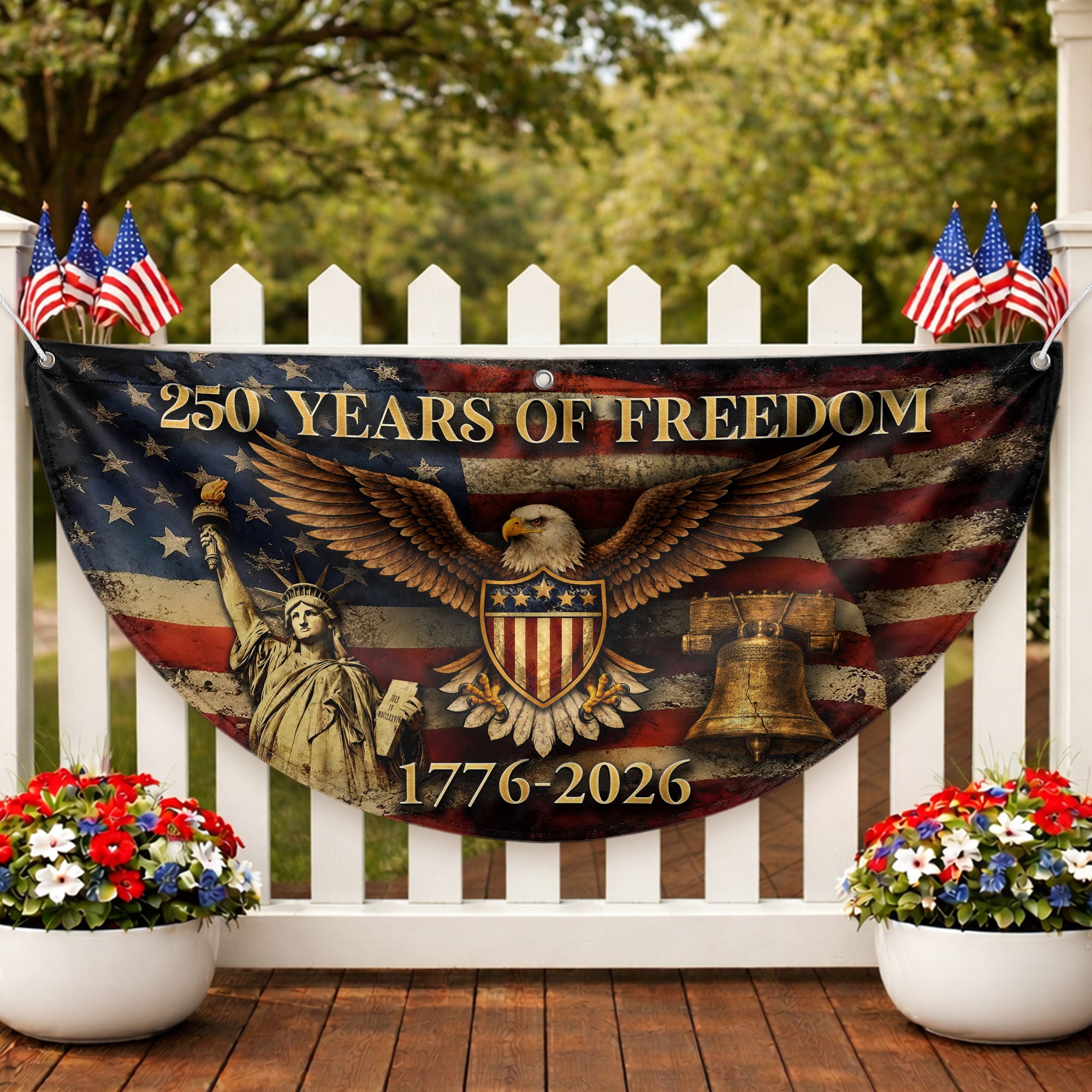 250 Years of Freedom Fence Flag 1776-2026 Patriotic Eagle Liberty Bell Flag Decor
