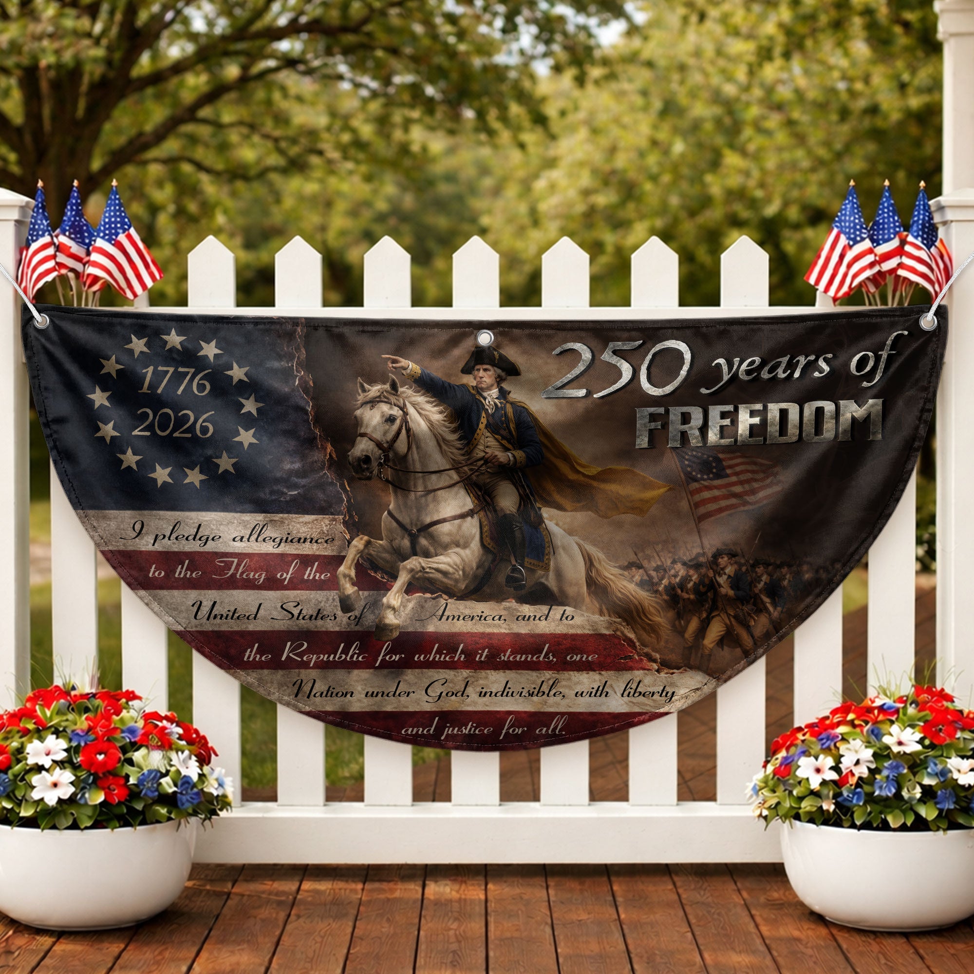 250 Years of Freedom Fence Flag George Washington Patriotic 1776-2026 Outdoor Banner