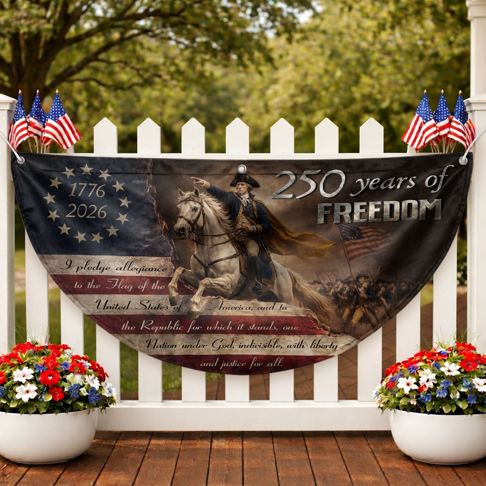 250 Years of Freedom Fence Flag George Washington Patriotic 1776-2026 Outdoor Banner