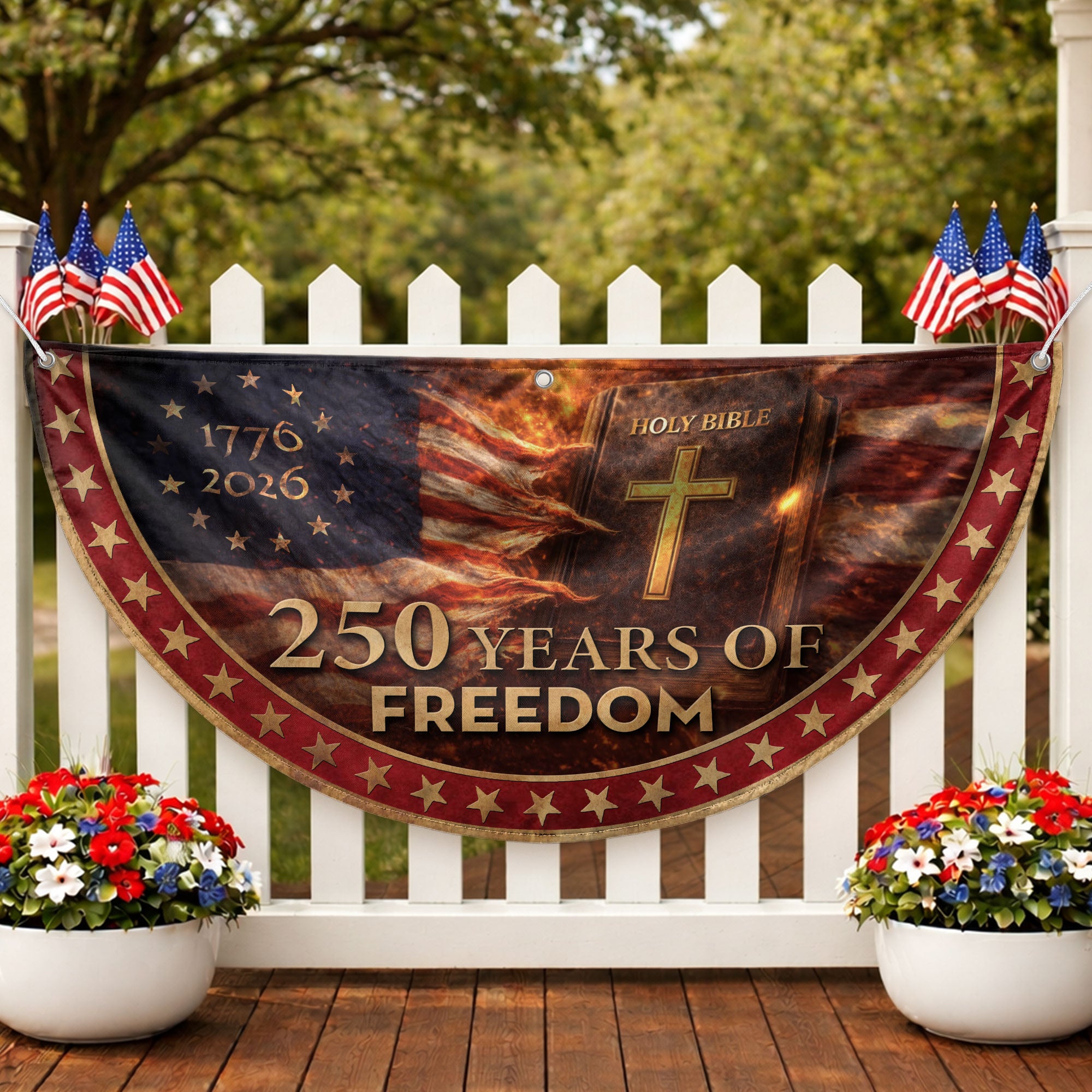 Christian Patriotic Fence Flag 1776-2026 – Holy Bible American Flag 250 Years of Freedom Double Sided Banner