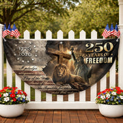 God Bless America 250 Years Fence Flag 1776-2026 – Lion & Cross Christian Patriotic USA Double Sided Banner