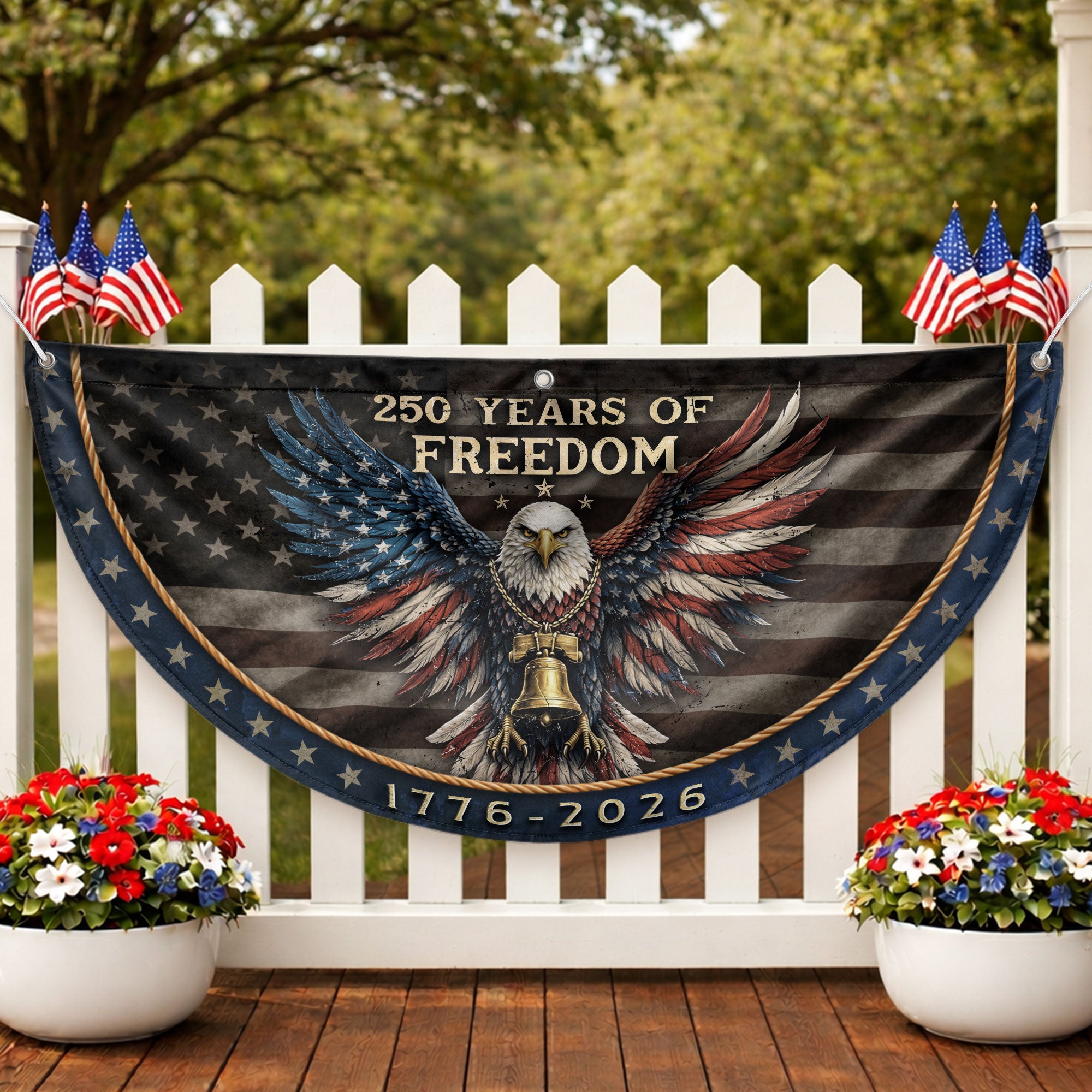 250 Years of Freedom Fence Flag 1776-2026 Patriotic Eagle Liberty Bell Banner