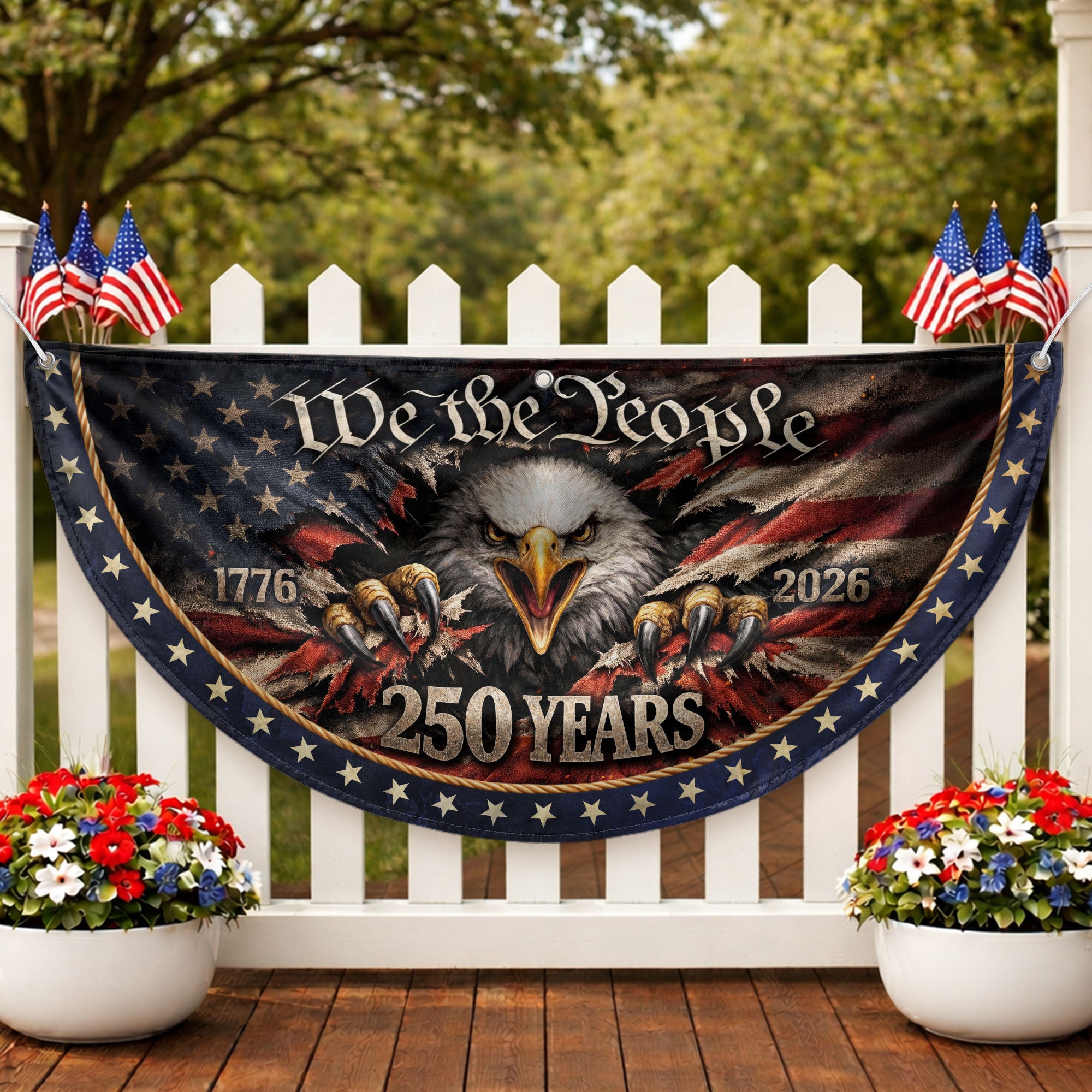 We The People Eagle Fence Flag 250 Years 1776-2026 Patriotic Double Sided Banner