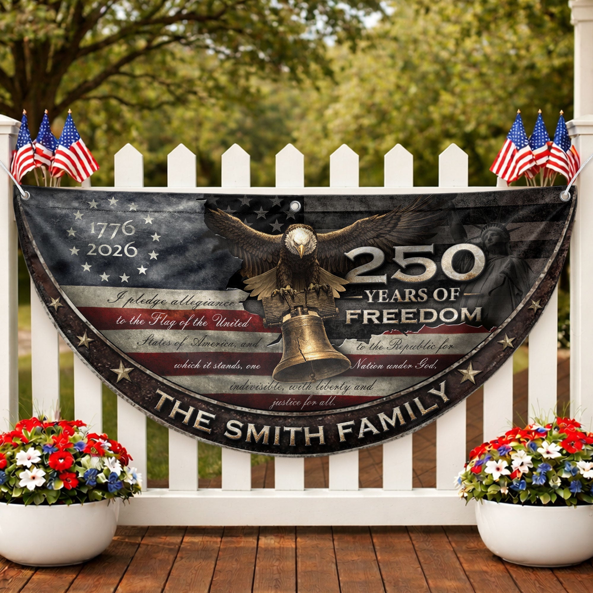 250 Years of Freedom Flag Fence Flag Custom Family Name, American Flag with Eagle, We The People Banner Decor