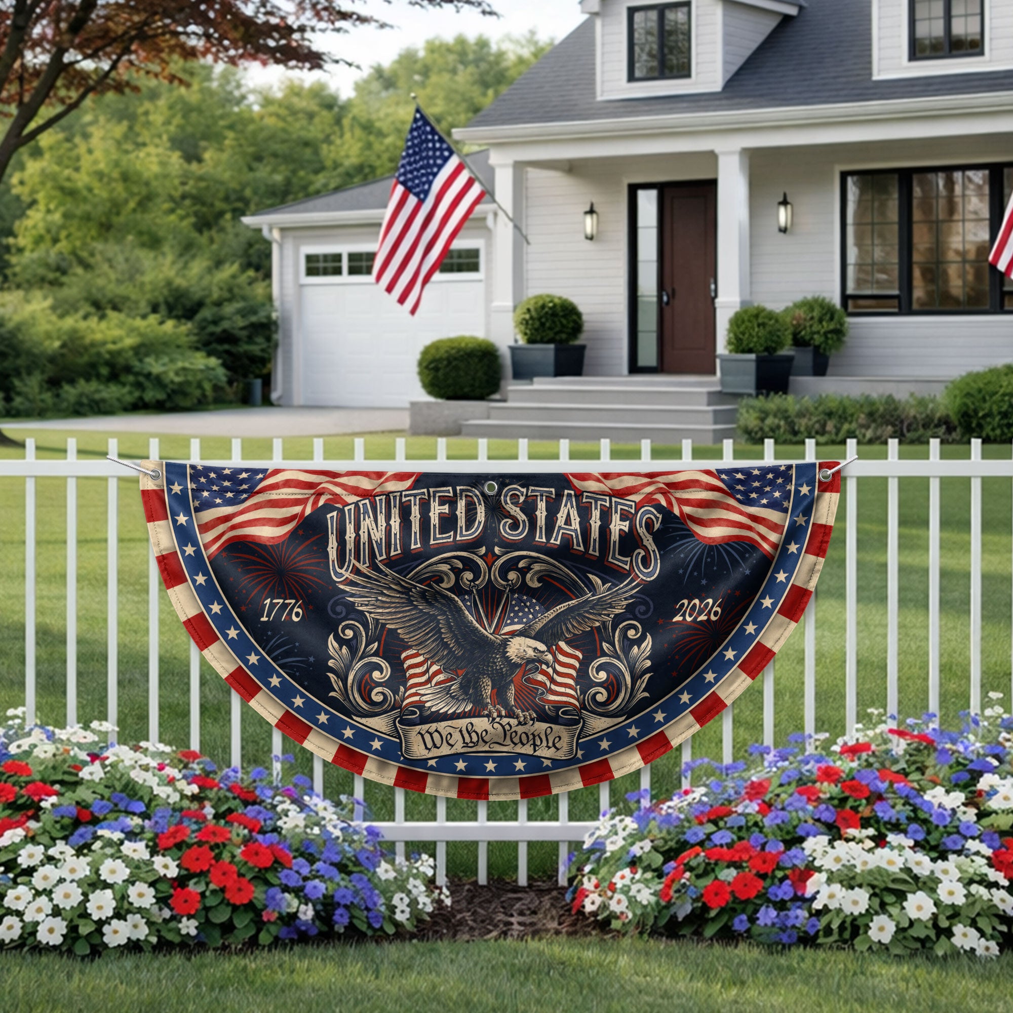 Patriotic Fence Flag 250 Years of Freedom 1776-2026 Decor - We The People Outdoor Banner