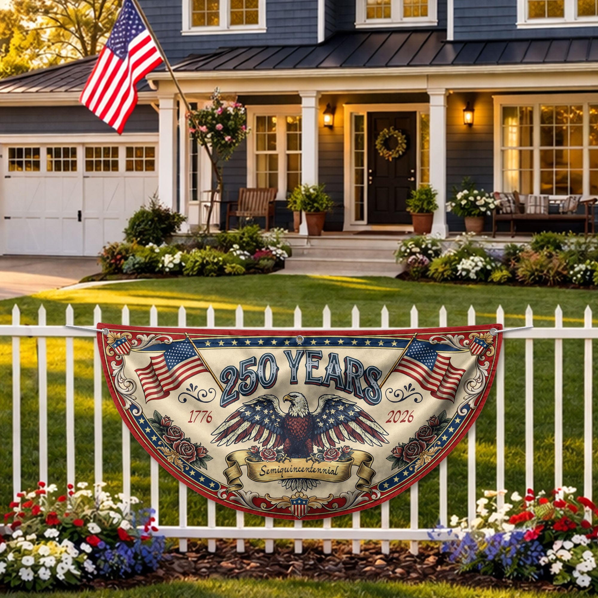 250th Anniversary USA Fence Flag - Patriotic Decor for 2026 Celebration