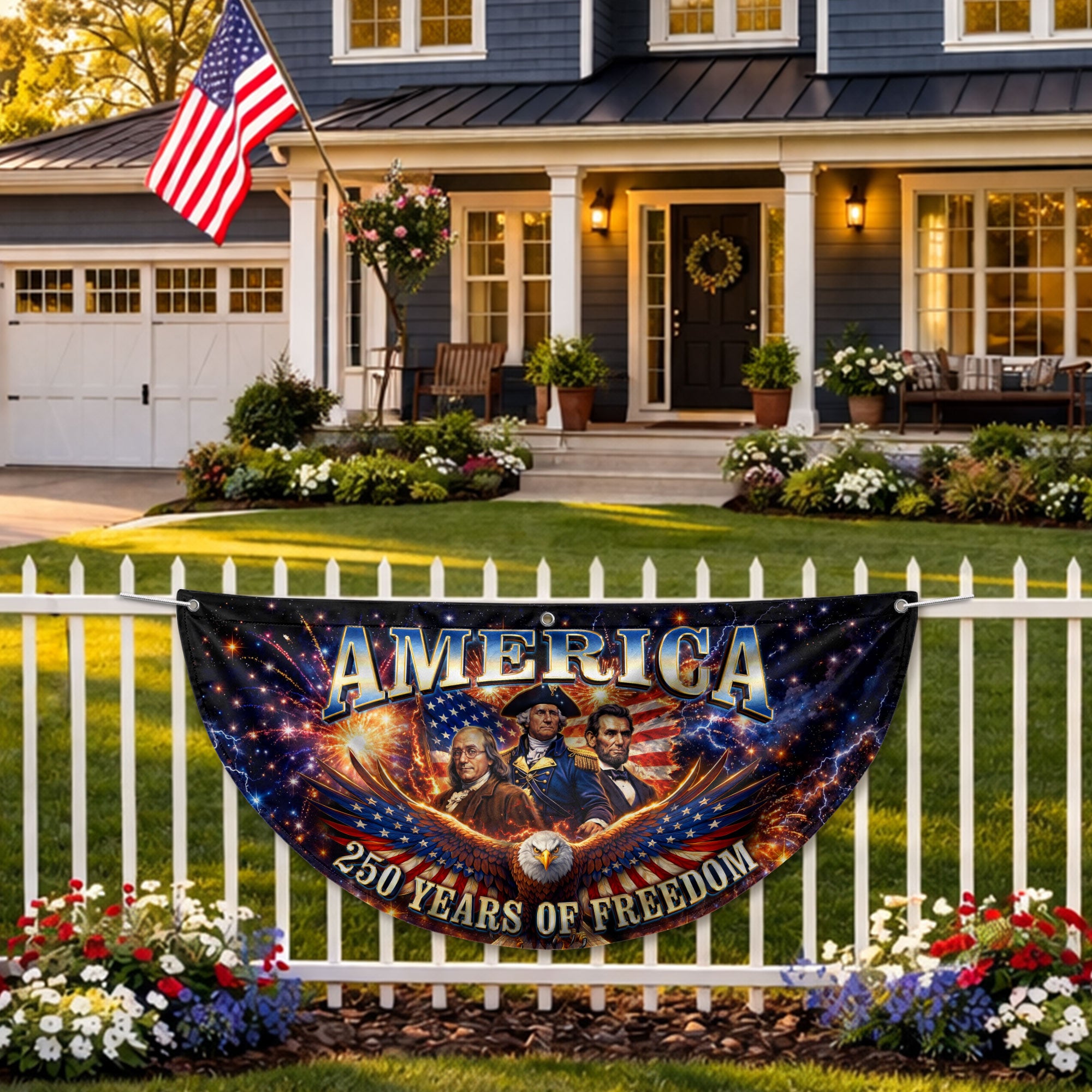 America 250 Years of Freedom Fence - Patriotic Eagle & Founding Fathers for 2026