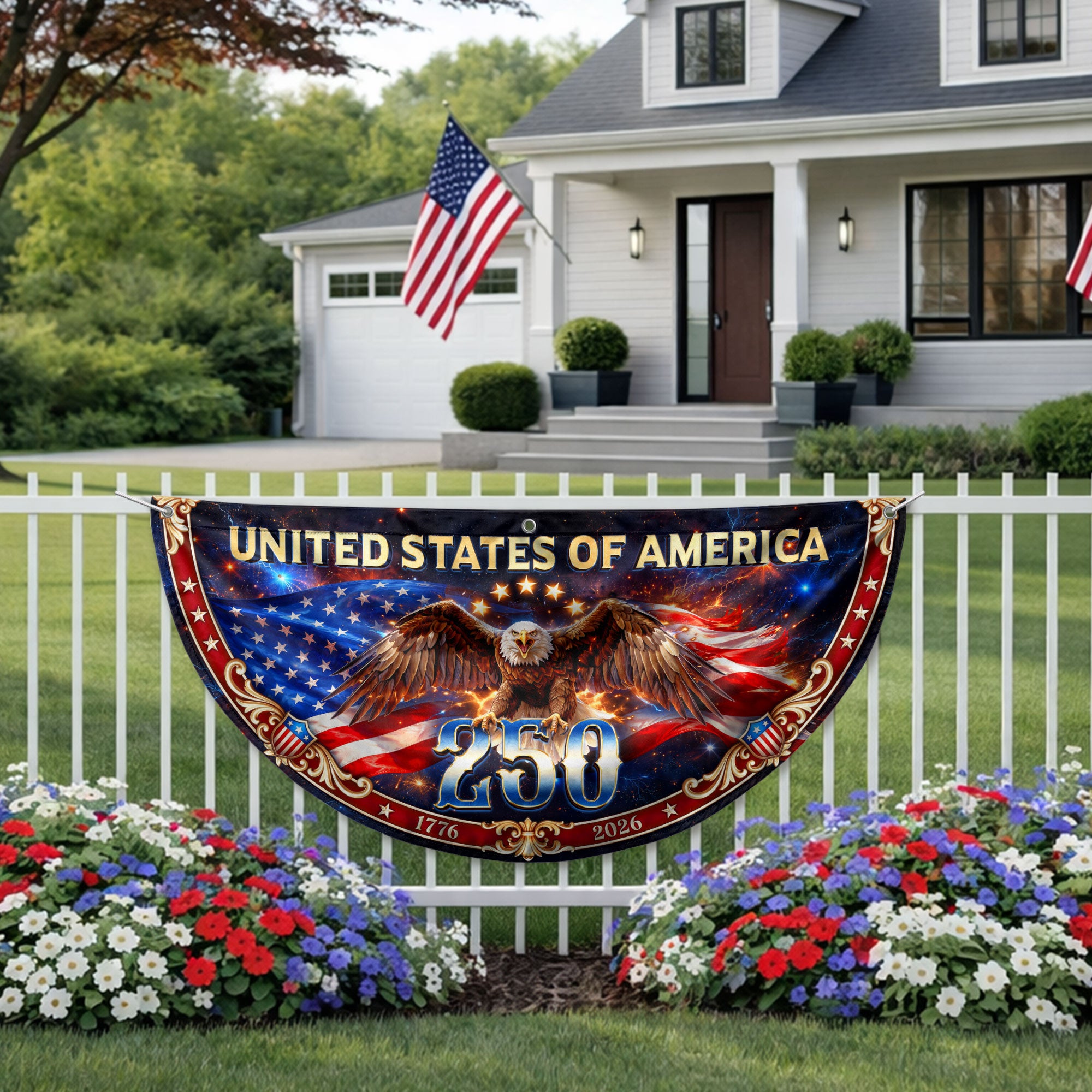 United States 250 Years Fence Flag 1776-2026 Patriotic Eagle Outdoor Banner Decoration