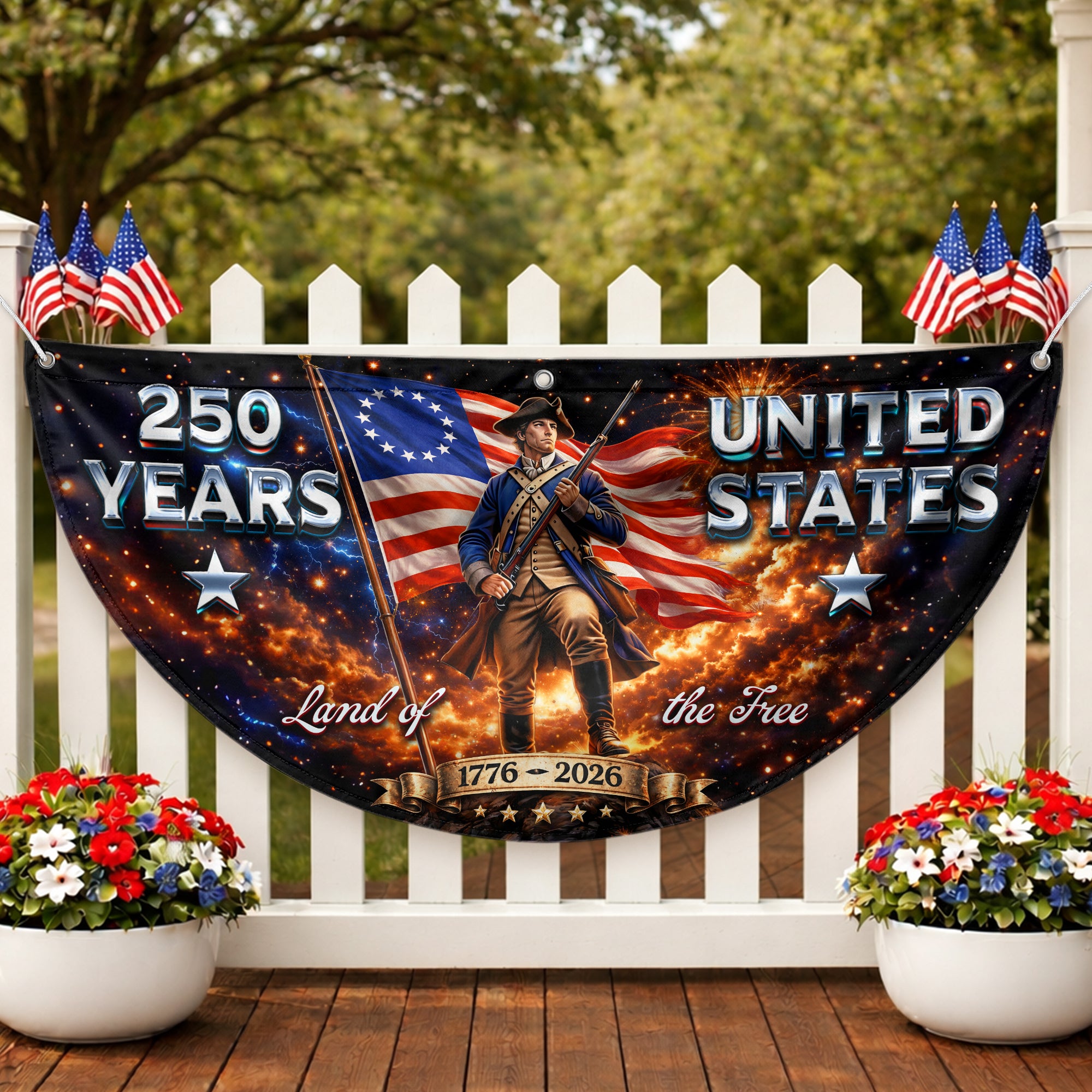 Land of the Free 250 Years Fence Banner 1776-2026 United States Patriotic Outdoor Decor