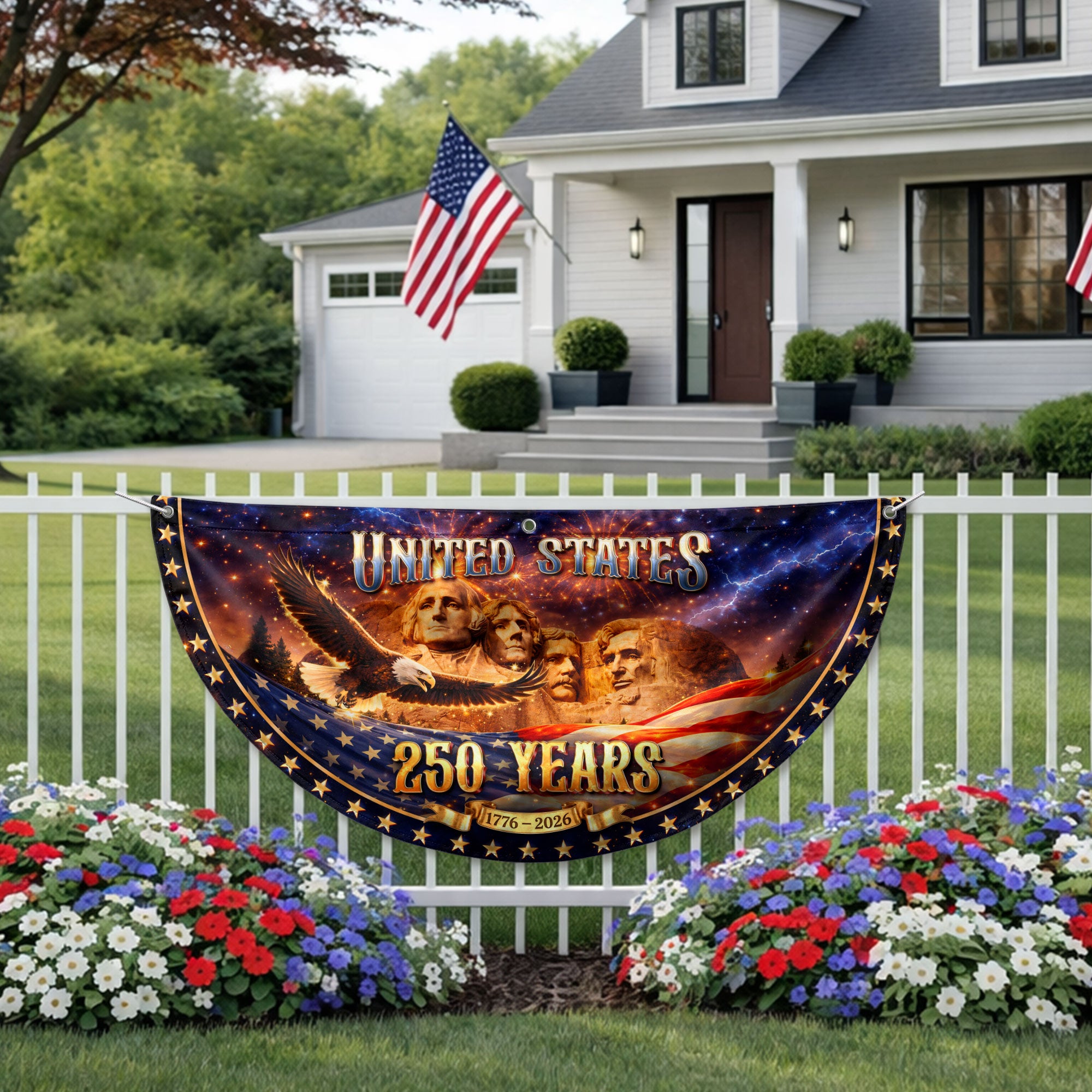 Mount Rushmore 250 Years United States Fence Flag 1776-2026 Patriotic Outdoor Banner