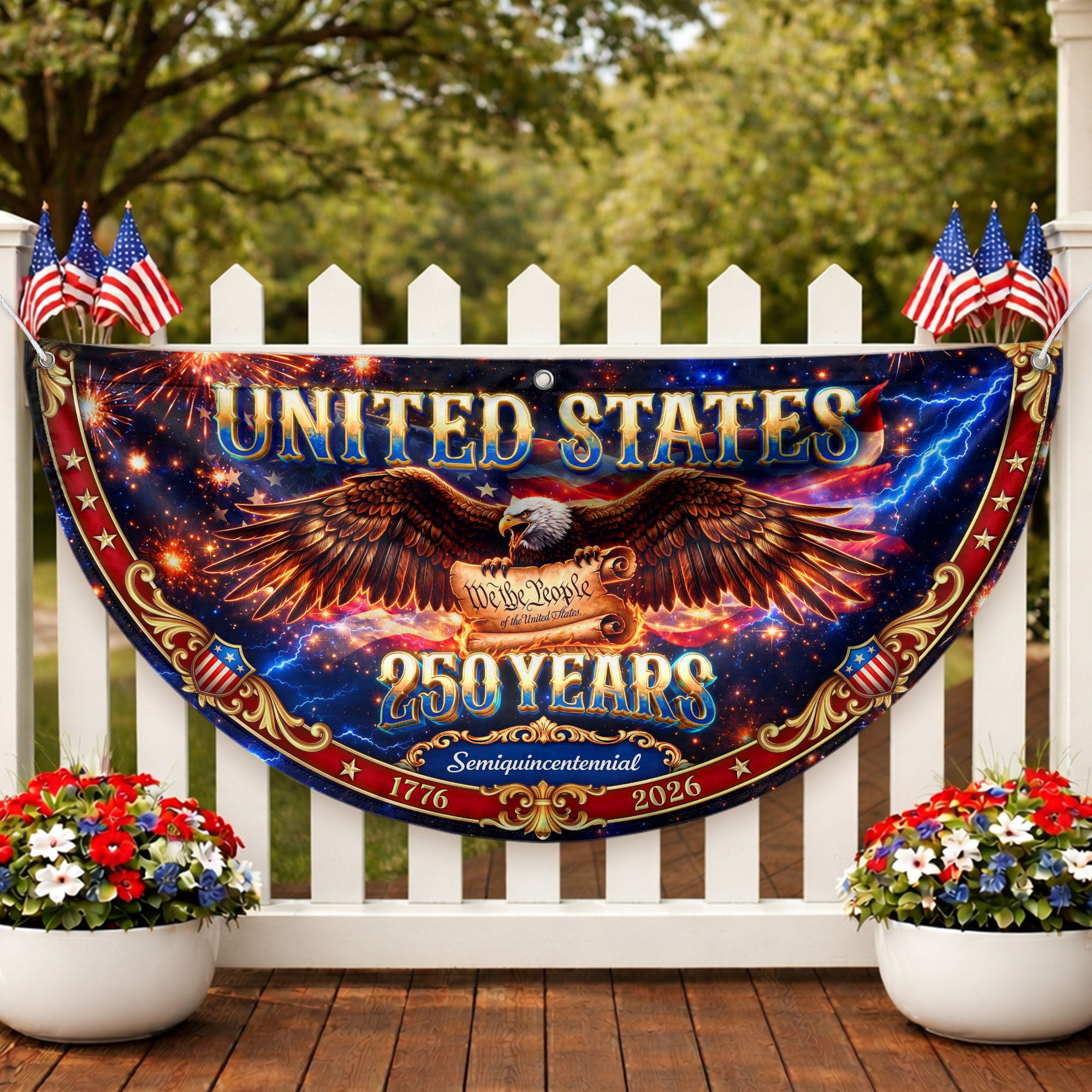 We the People 250 Years United States Fence Flag 1776-2026 Patriotic Eagle Banner