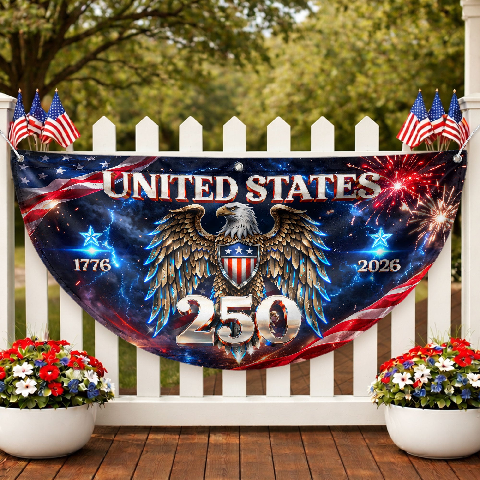 250 Years United States Fence Flag 1776-2026 Patriotic Eagle Outdoor Banner Decoration