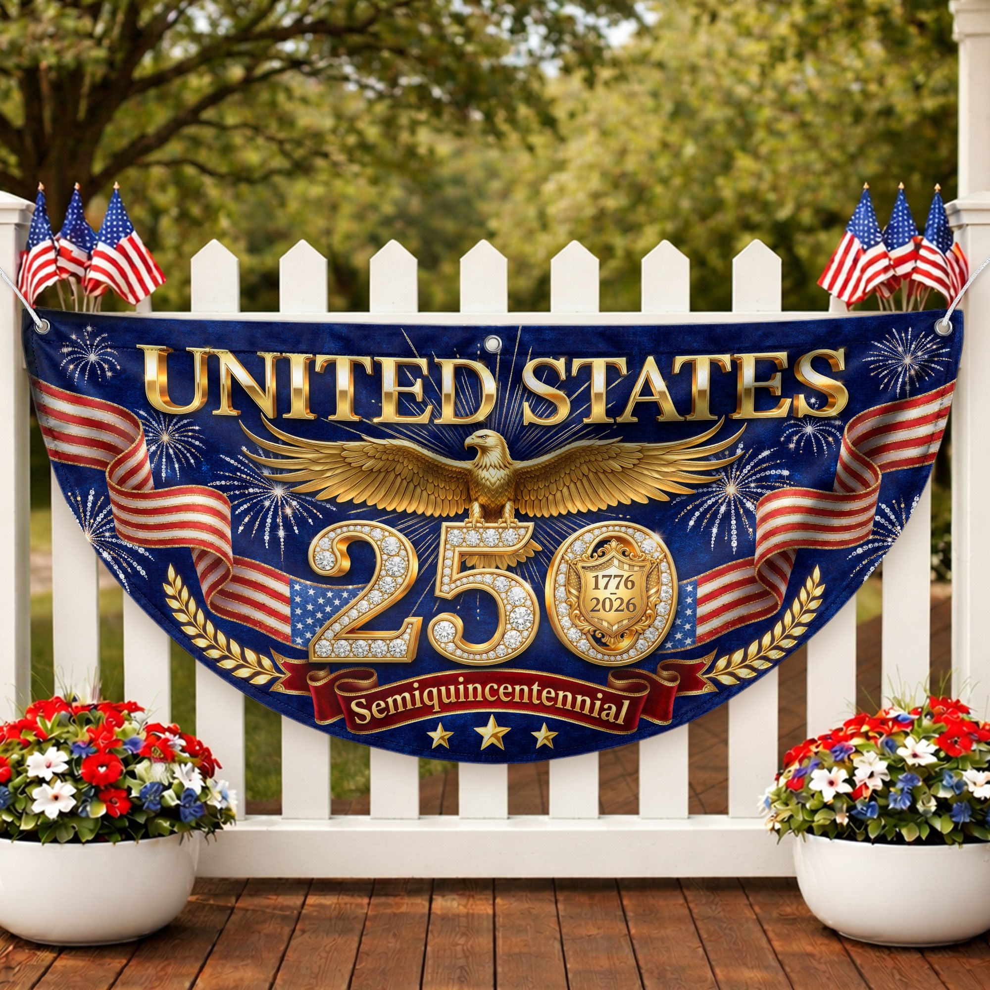 USA 250 Years Fence Flag 1776-2026 Patriotic Golden Eagle Outdoor Garden Decoration