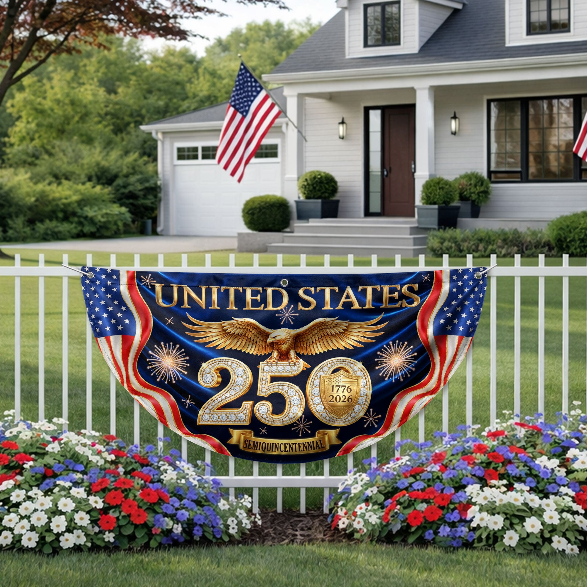 United States 250 Years Fence Flag 1776-2026 Patriotic Eagle Anniversary