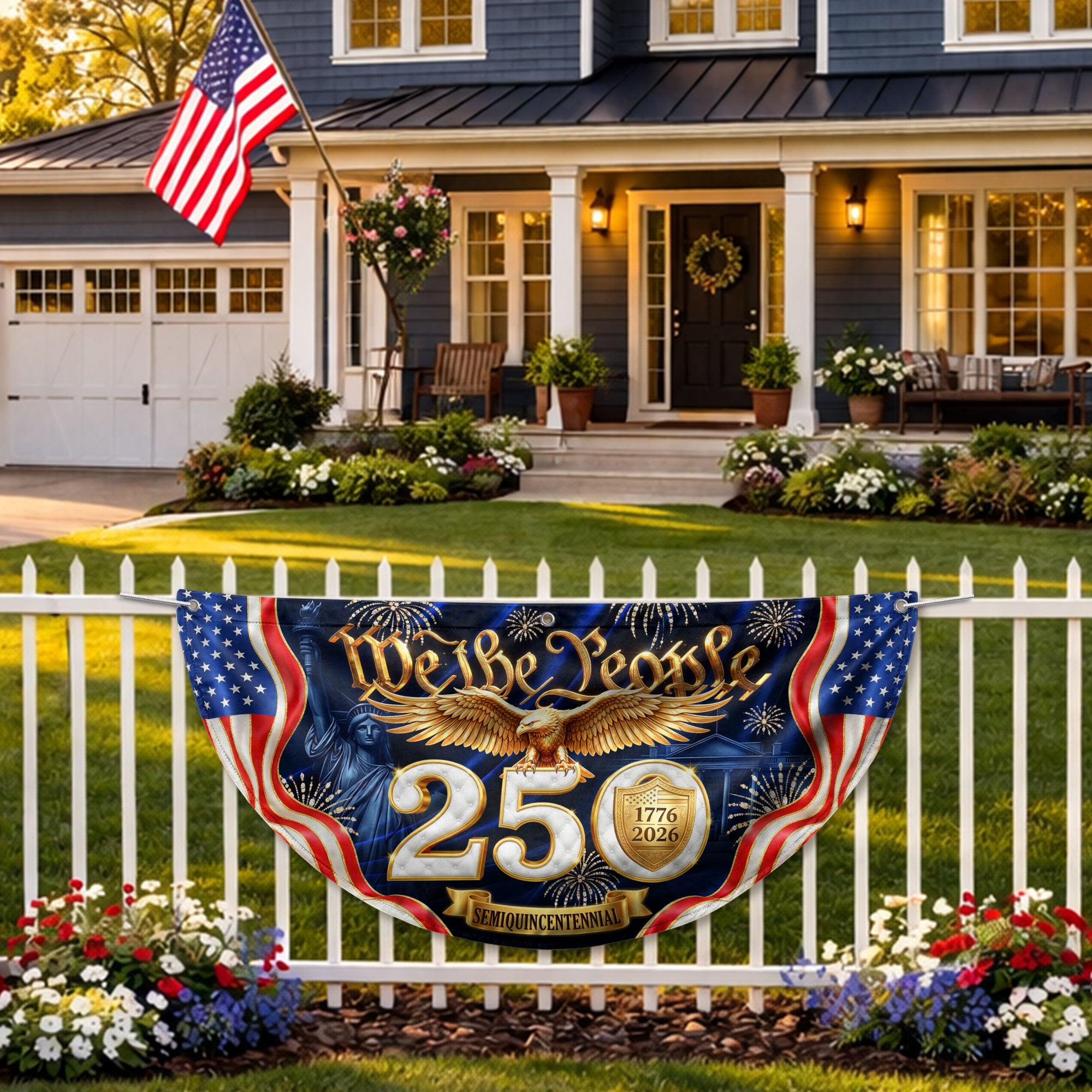 USA 1776-2026 Fence Banner 250 Years United States Anniversary Patriotic Eagle Outdoor Decor
