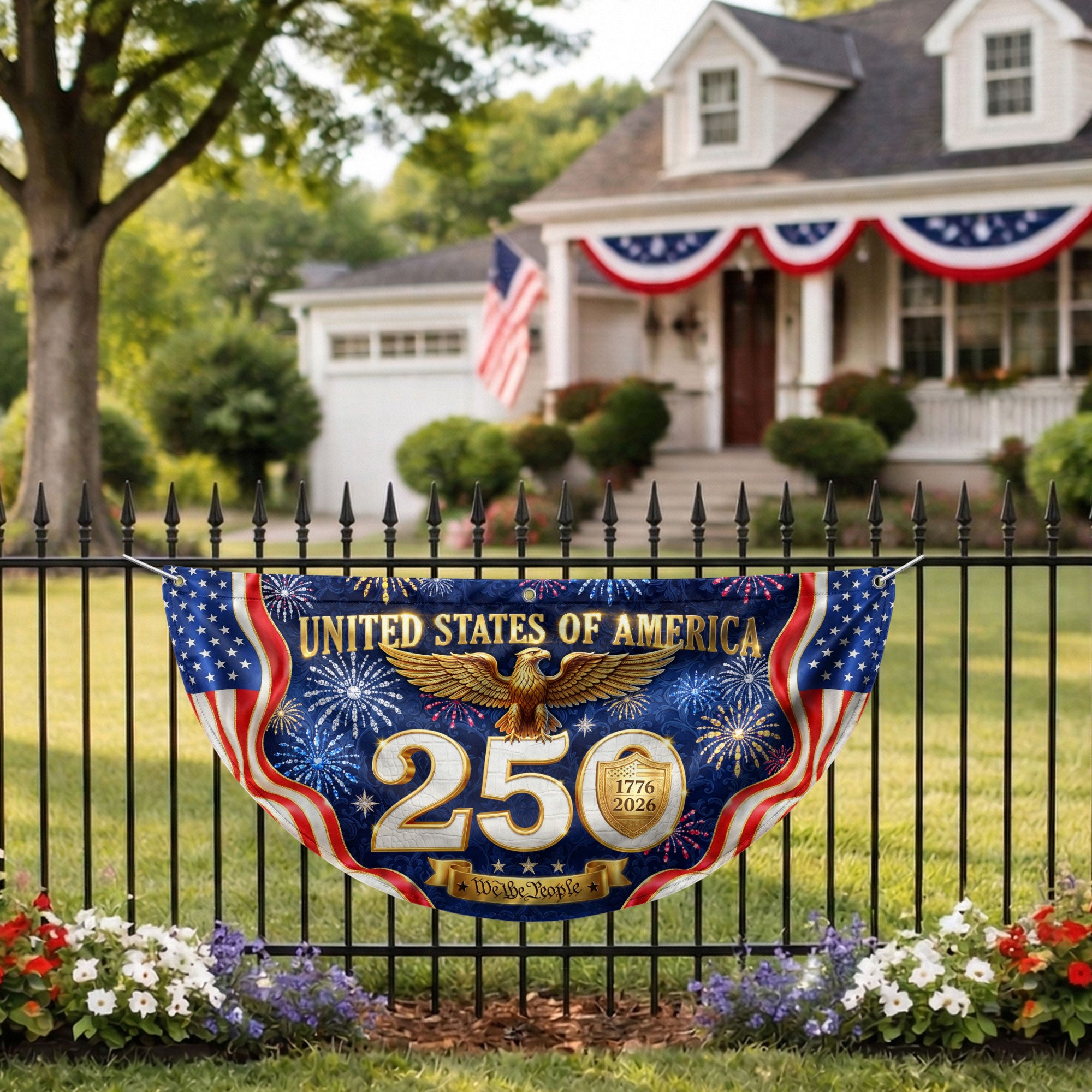 250 Years United States Fence Flag 1776-2026 Patriotic Heritage Banner