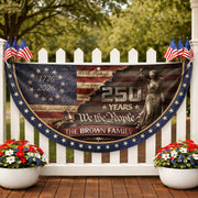 Lady Justice Fence Flag Custom Family Name 250 Years Freedom 1776-2026 Patriotic Decor