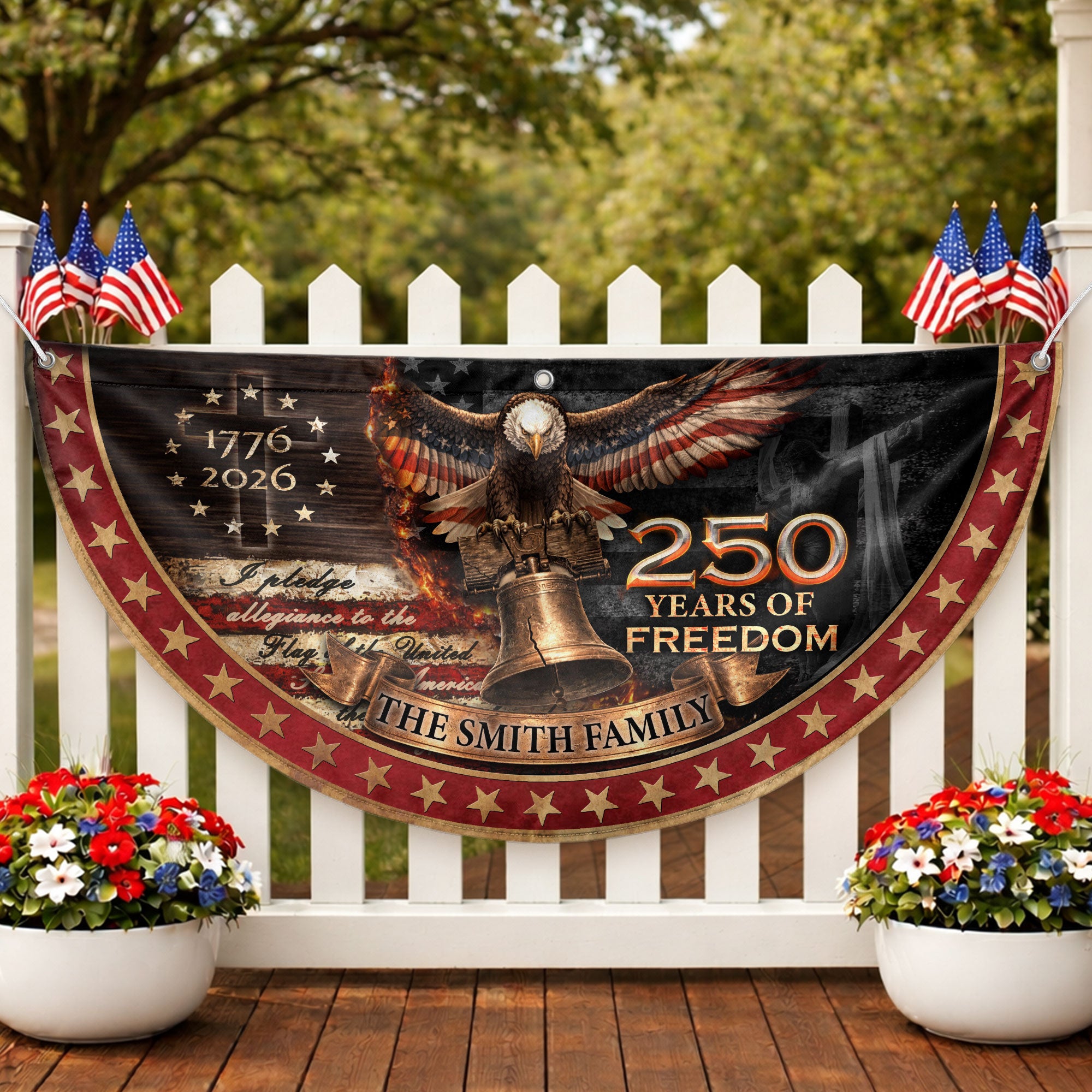 250 Anniversary USA Flag Fence Flag Custom Family Name Christian 250 Years Freedom Flag Design