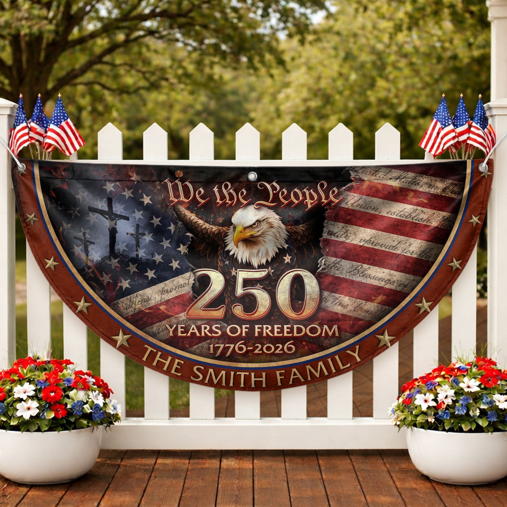 250 Christ Years of Freedom Flag Fence Flag Custom Family Name 250 Years Christian Flag American Flag with Cross Design