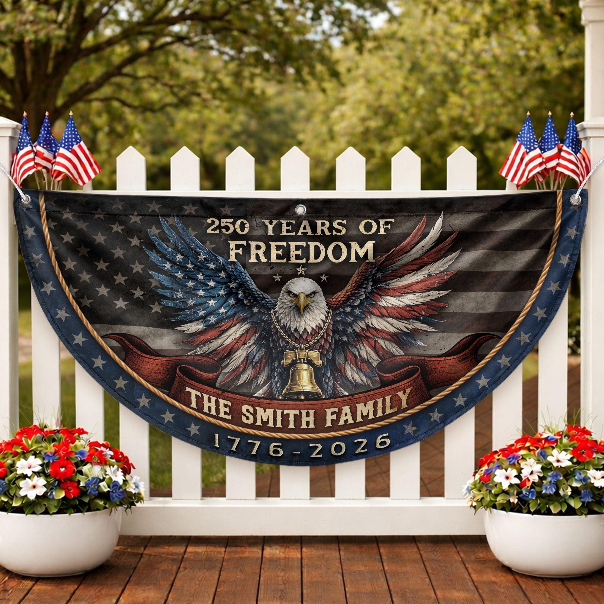 George Washington Vintage Fence Flag Custom Family Name 250 Years Freedom 1776-2026 Yard Decor
