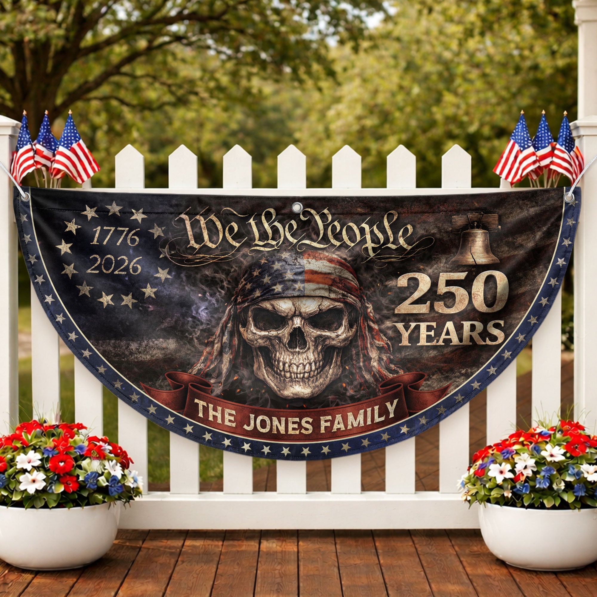 We The People Fence Flag Custom Family Name 250 Years Freedom 1776-2026 Patriotic Yard Decor