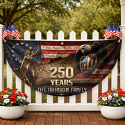 Lady Justice Constitution Fence Flag Custom Family Name 250 Years Freedom 1776-2026 Patriotic Yard Decor