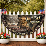 Christian Lion Cross Fence Flag Custom Family Name 250 Years Freedom 1776-2026 Patriotic Decor