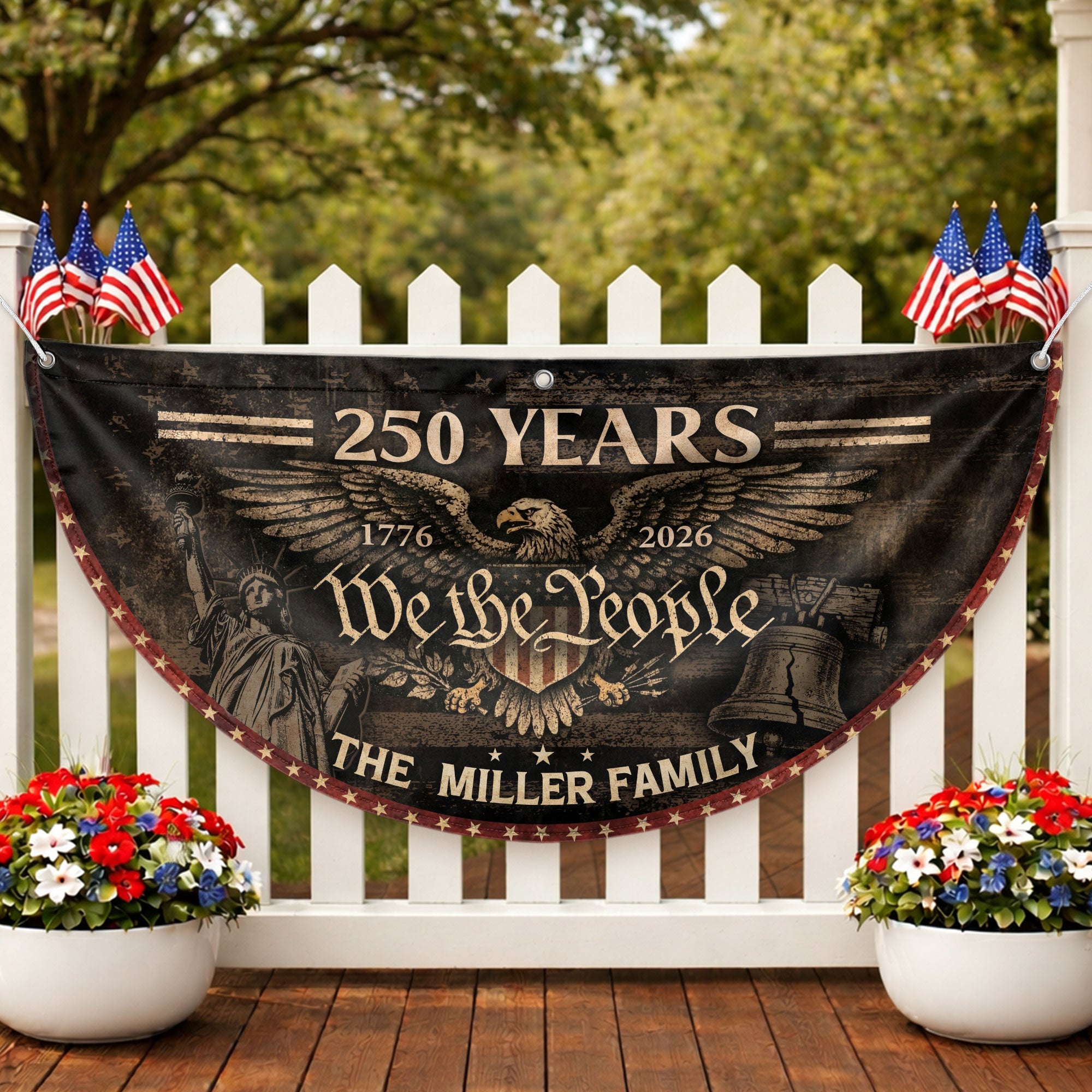Vintage Eagle Crest Fence Flag Custom Family Name 250 Years Freedom 1776-2026 Patriotic Yard Decor