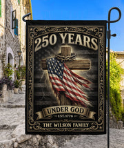 Personalized Family Name Garden Flag 250 Years Under God Cross Patriotic Outdoor Decor