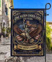 Custom Family Name Garden Flag 250 Years One Nation Under God 1776-2026 Patriotic Decor