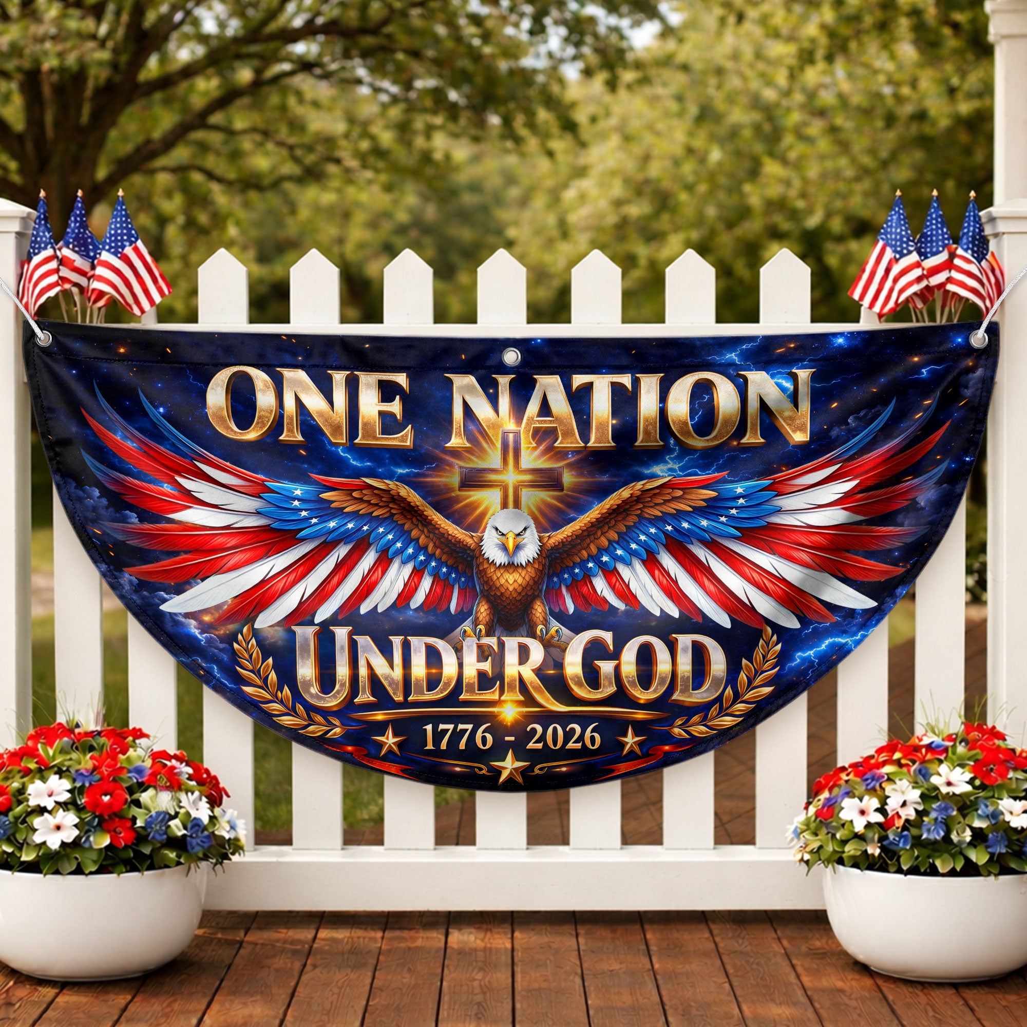 250 Years United States Fence Flag One Nation Under God 1776-2026 Patriotic Eagle Banner