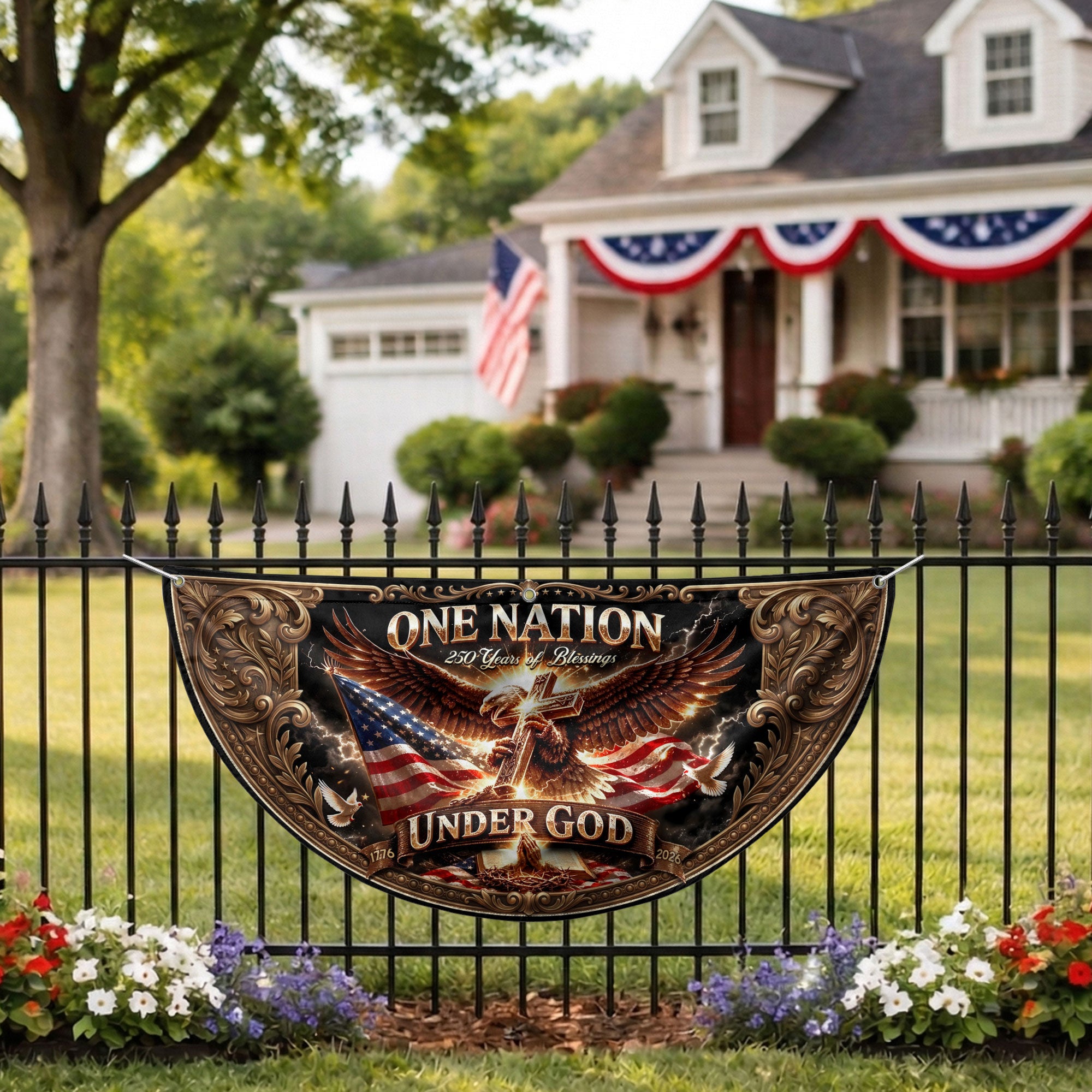 250 Years United States Fence Flag 1776-2026 Patriotic Eagle Liberty Outdoor Banner