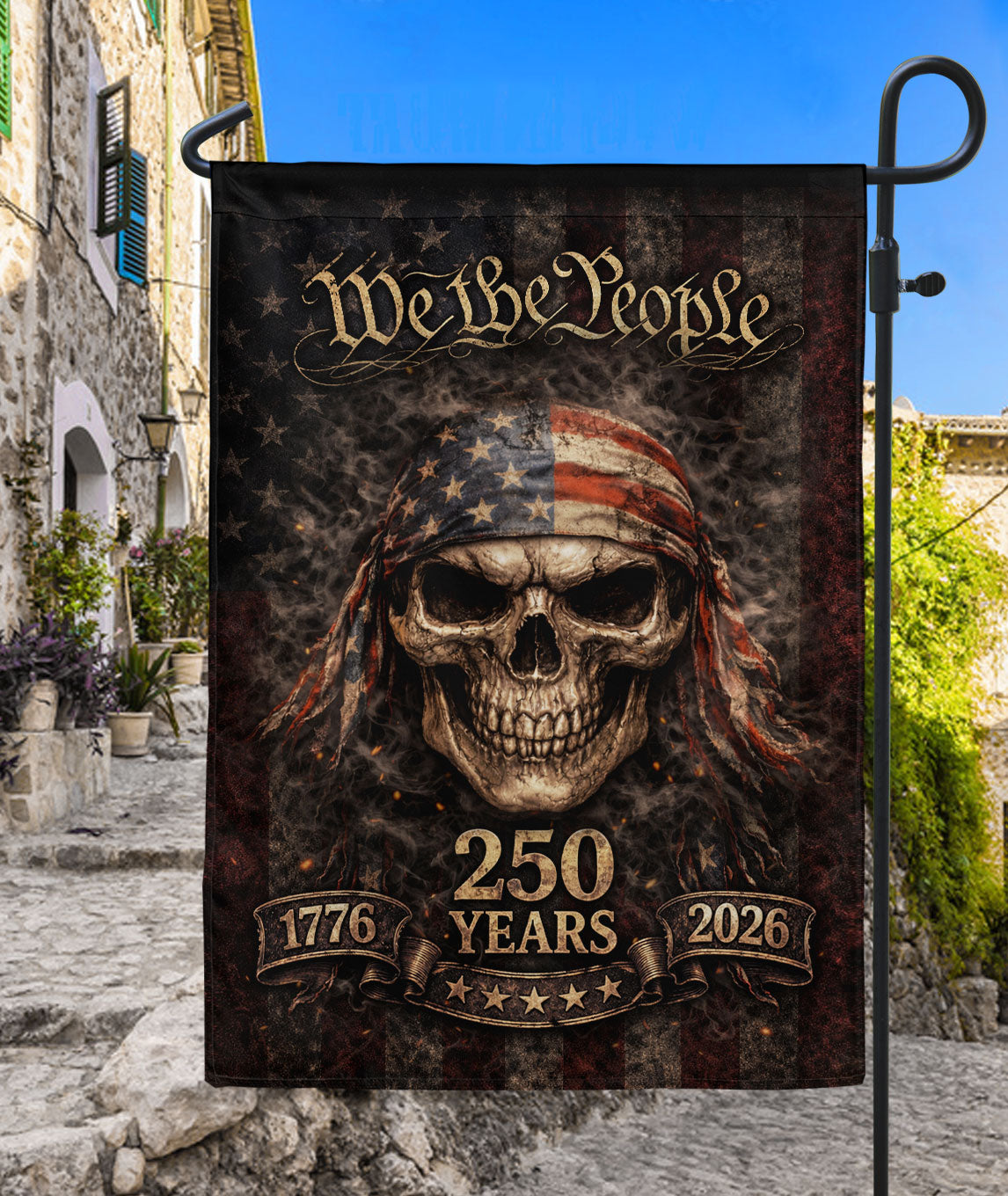 USA 250 Years Garden Flag - We The People Skull Patriotic Outdoor Decor 1776-2026