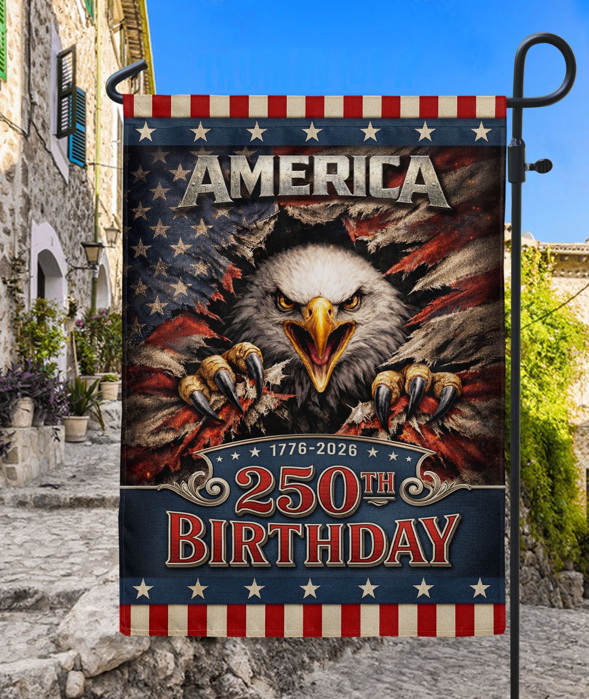 250th Birthday United States House Flag - Fierce Eagle Patriotic Banner Home Decor - Rust Field Wear