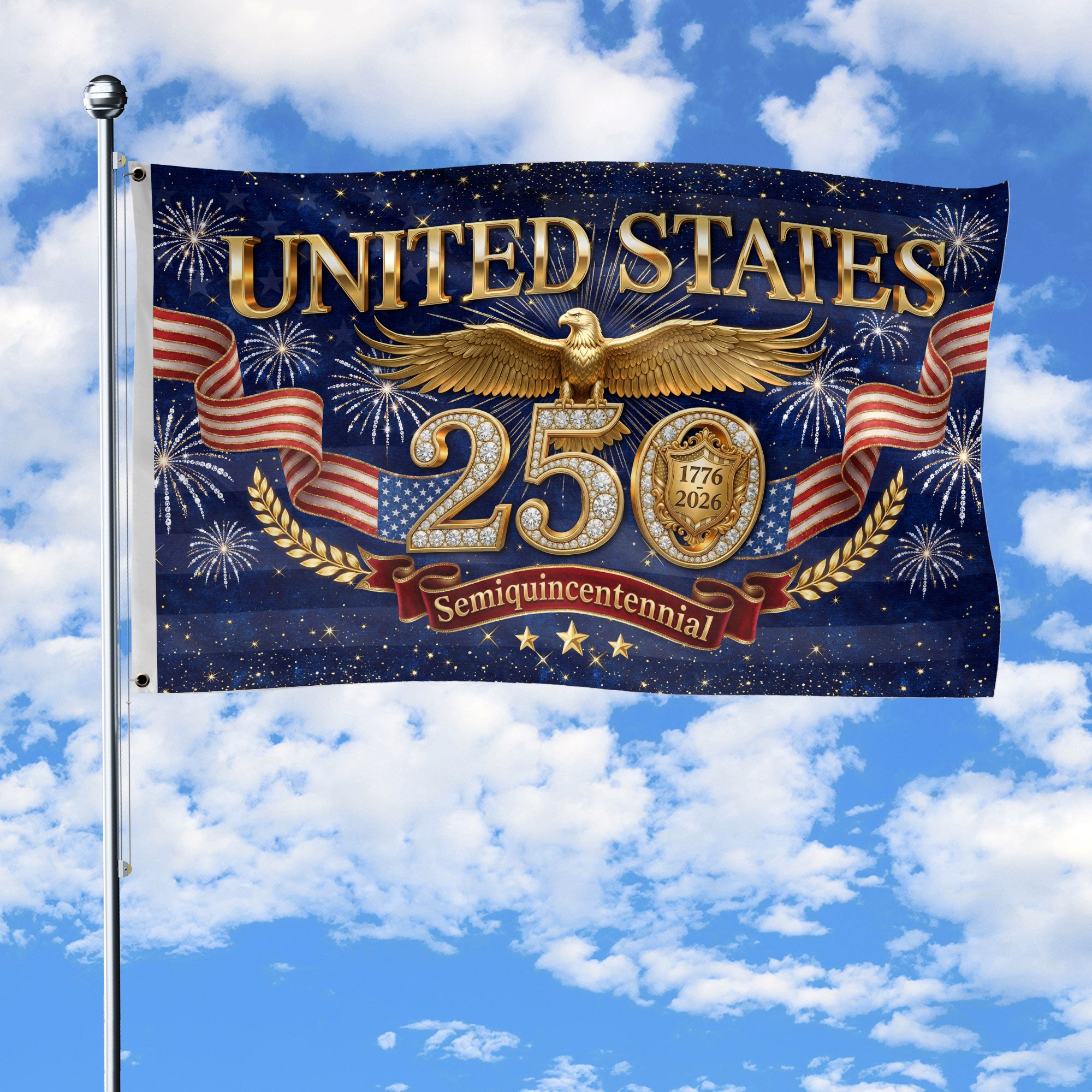 250 Years of Freedom House Flag 1776-2026 United States Eagle Fireworks Yard Banner