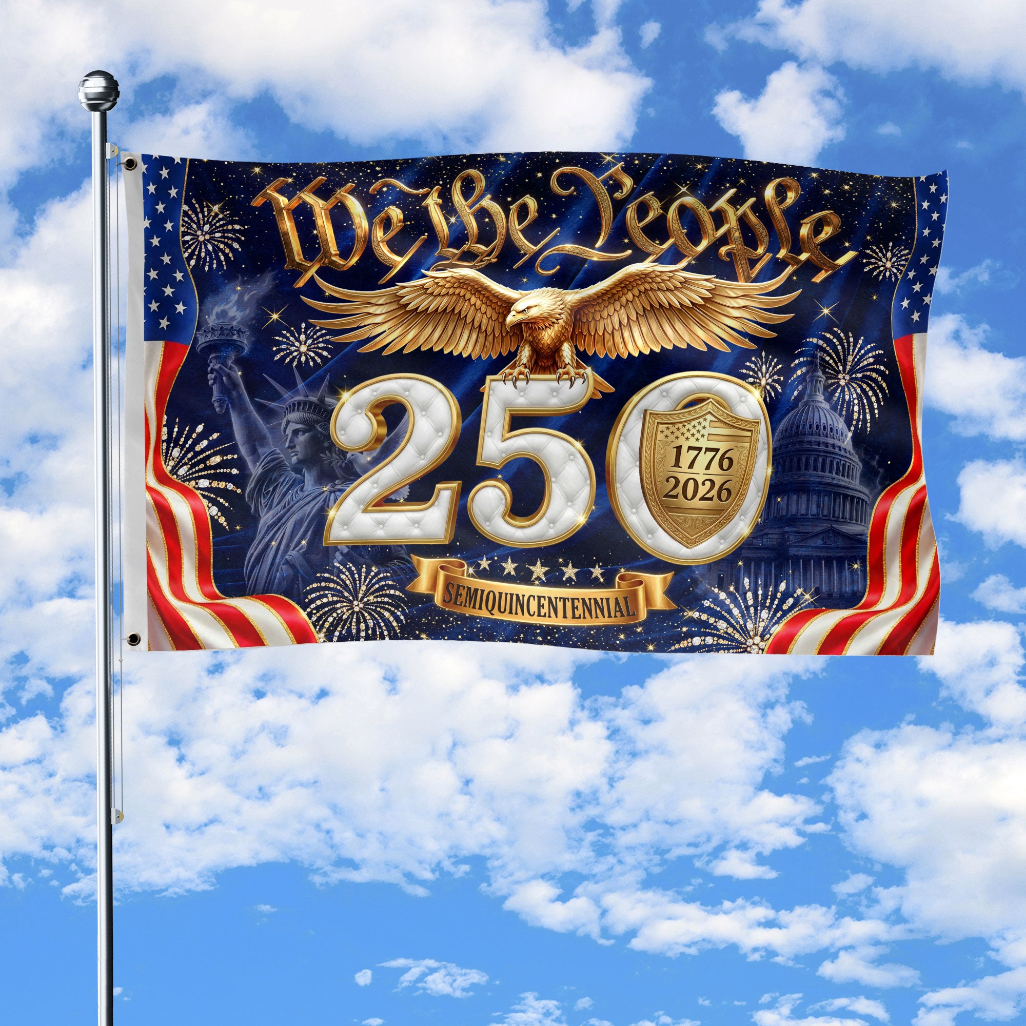 We The People 250th Anniversary House Flag 1776–2026 Patriotic Eagle Banner