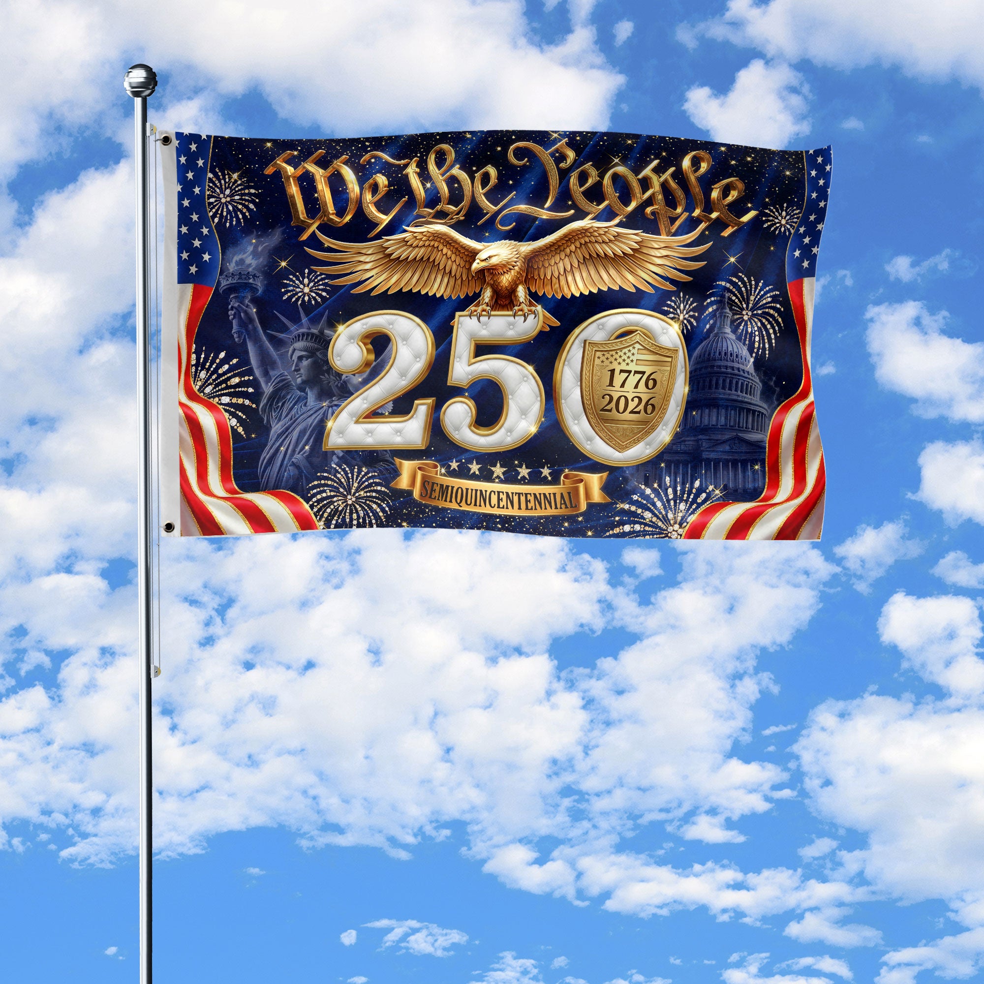 We The People Gold Eagle Liberty Patriotic American Flag US 1776 2026 Celebration 3x5ft