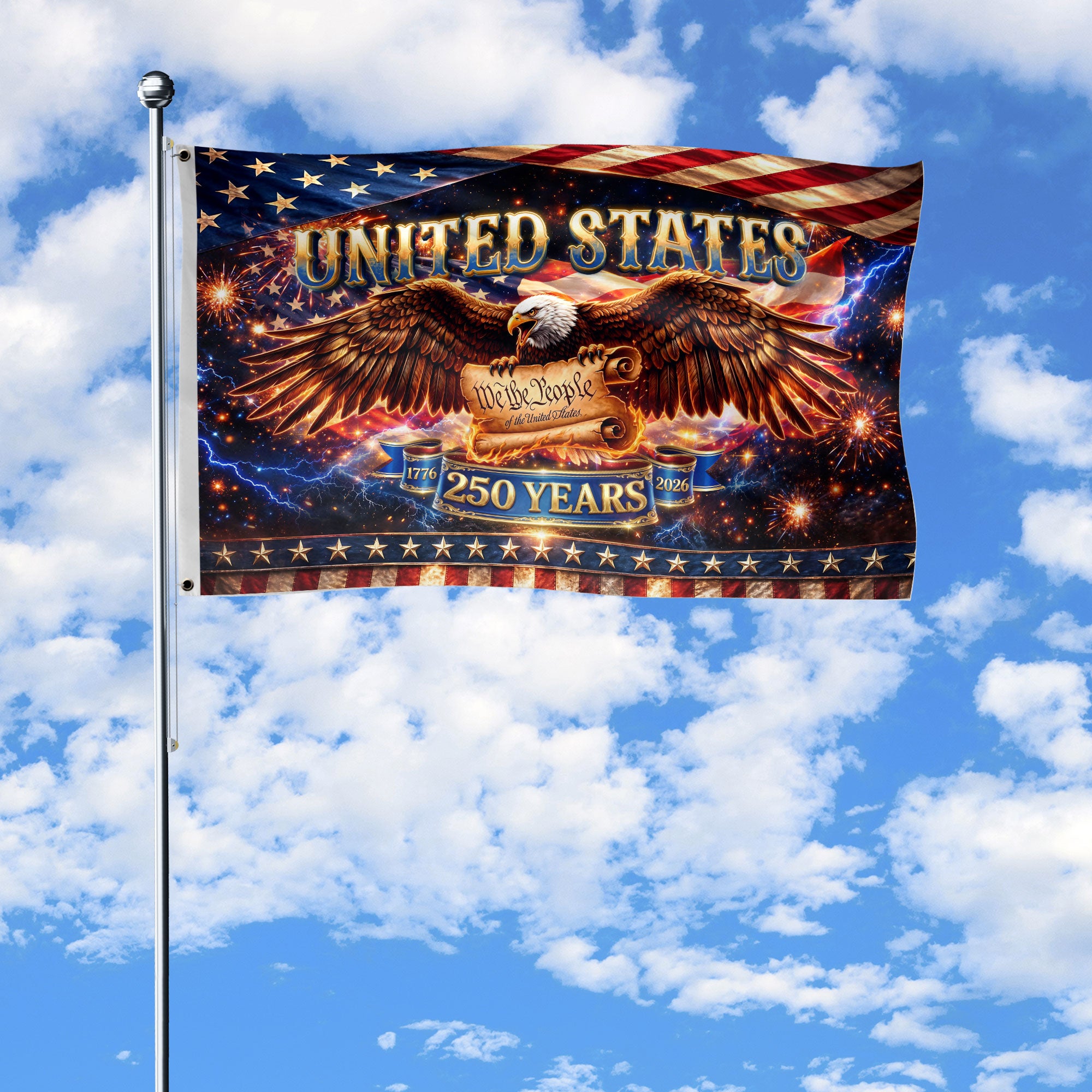 United States 250 Years Flag - Majestic Bald Eagle & We The People Patriotic House Decor